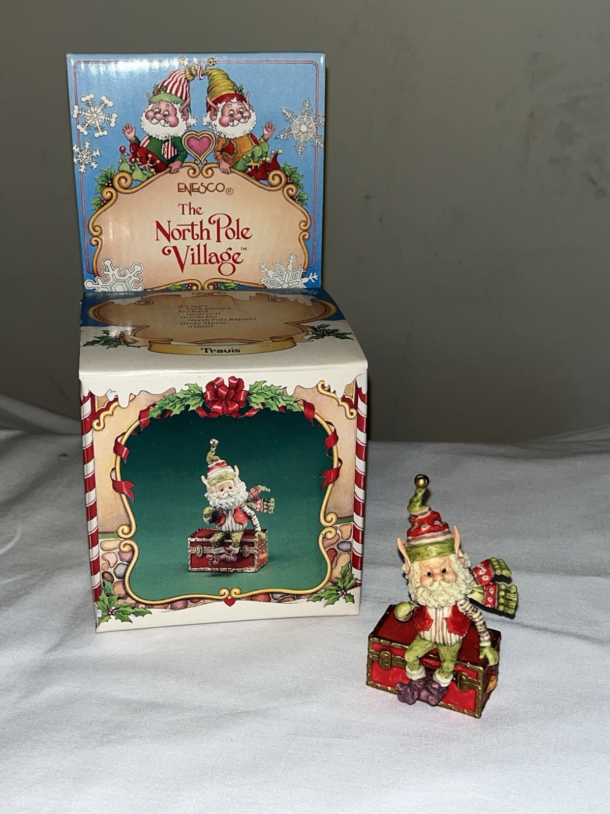 NIB 1988 Enesco the North Pole Village “Travis” Elf Figurine