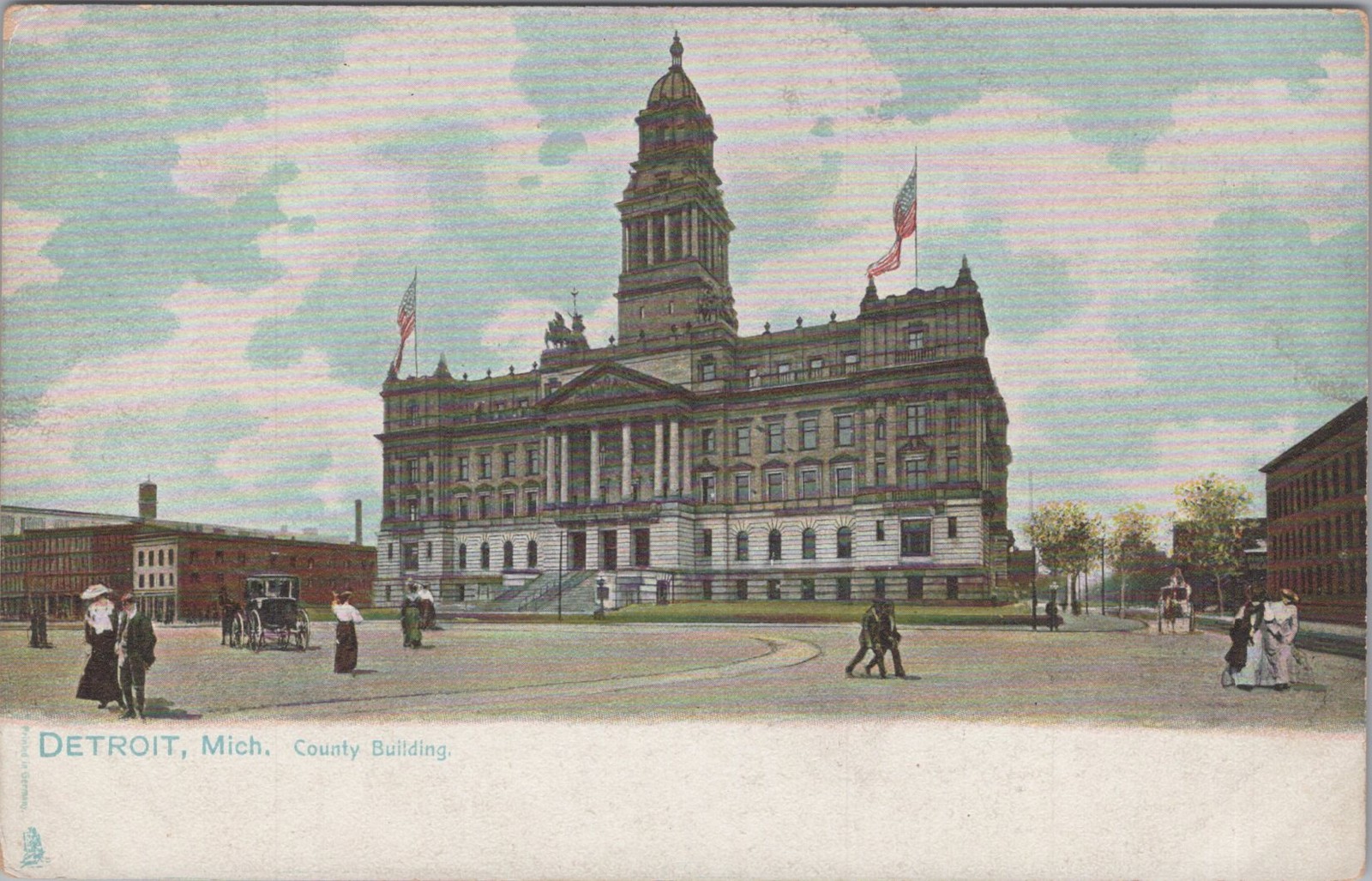 County Building Detroit Michigan MI Flag Tuck Mich Series 1900s Postcard