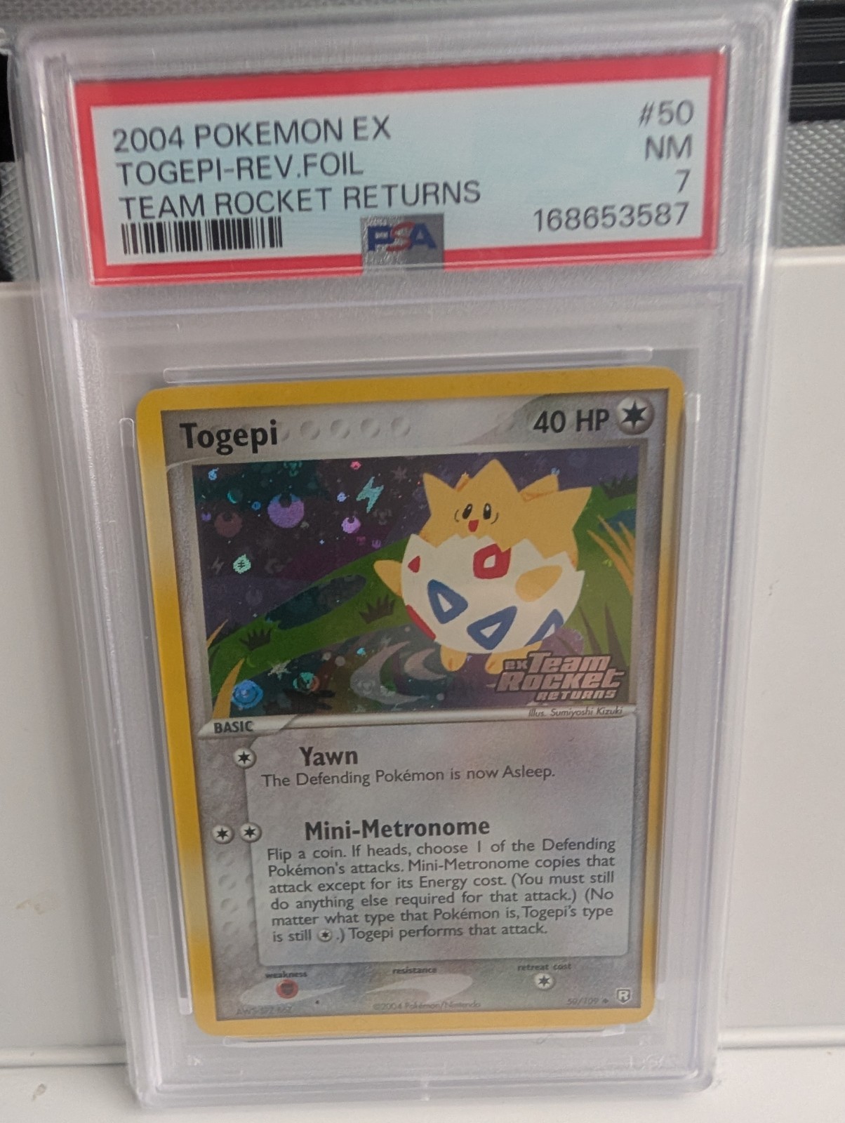 2004 Pokemon Ex Team Rocket Returns #50 Togepi Reverse Holo PSA 7 Nm
