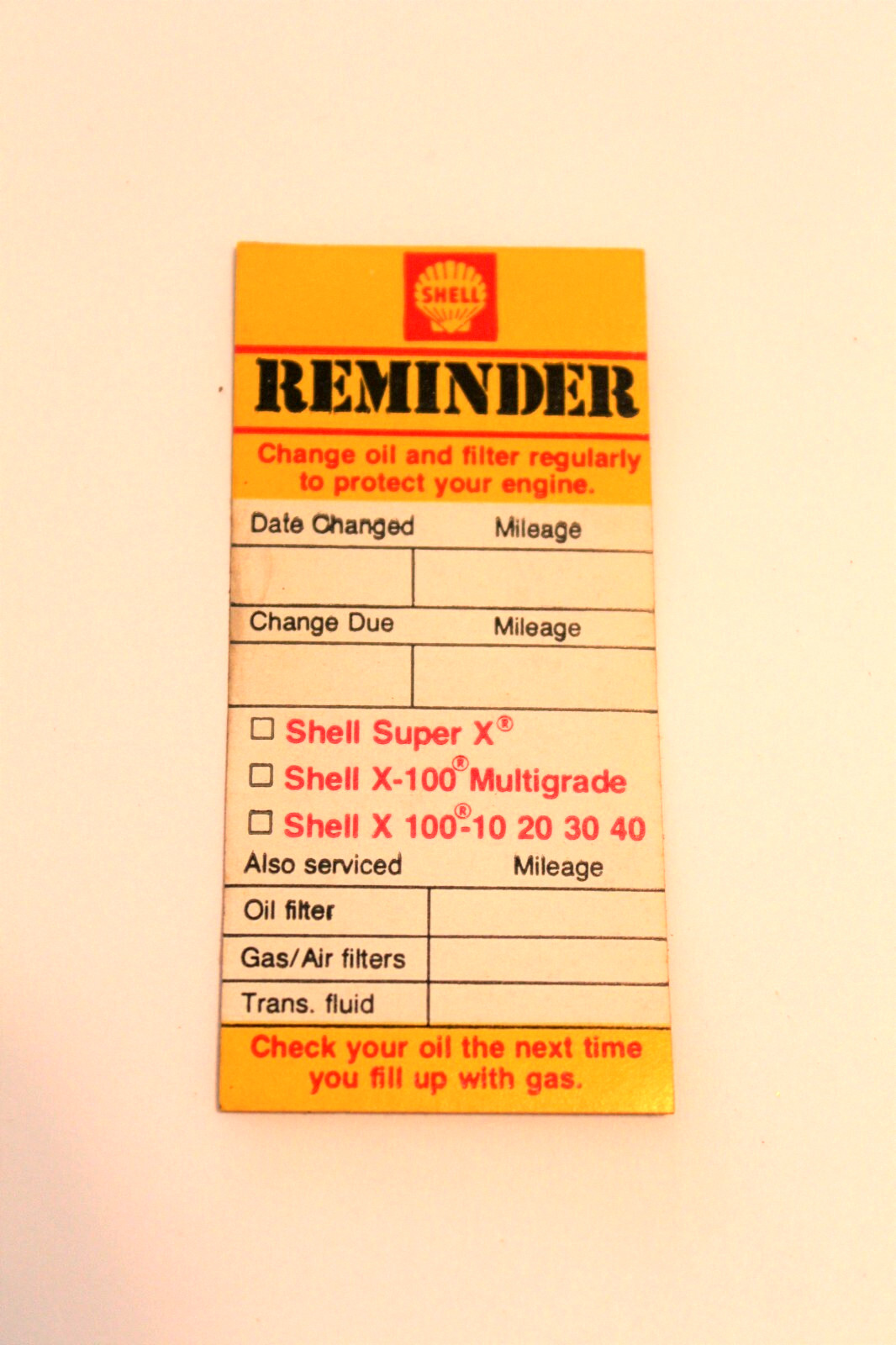1969 SHELL OIL CHANGE VINTAGE ORIGINAL DOOR JAMB REMINDER STICKER DECAL RARE 1969 SHELL OIL CHANGE VINTAGE ORIGINAL DOOR JAMB REMINDER STICKER DECAL RARE