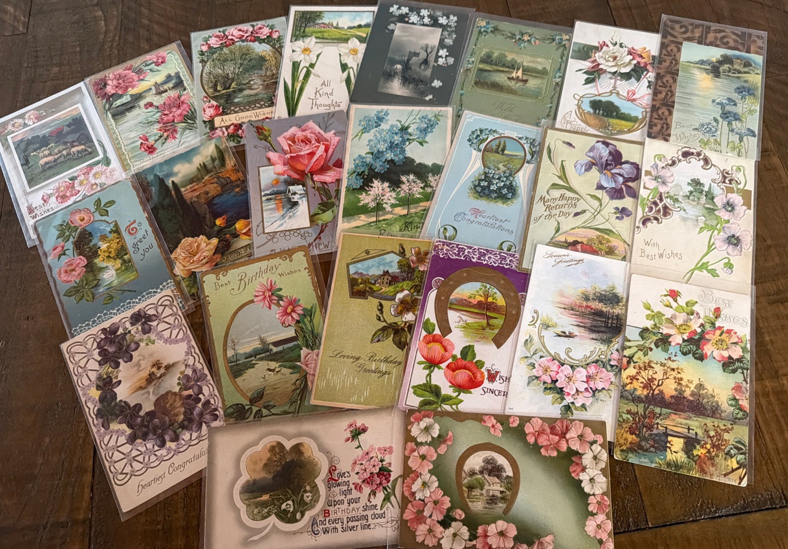 ~Lot of 25~ 1900's Greetings Postcards~Flowers & Scenes~ Floral -in sleeves~s972