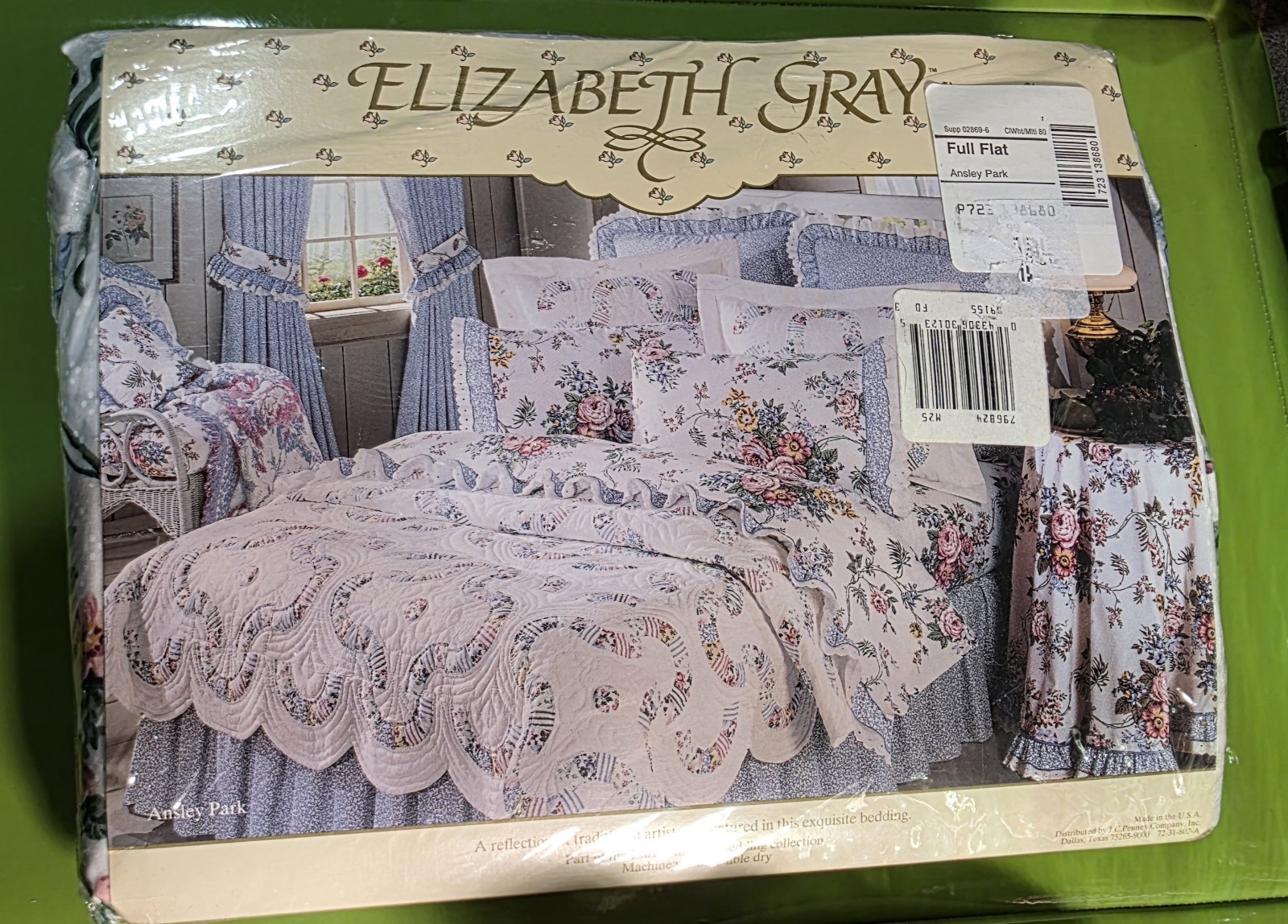 Vintage Elizabeth Gray Ansley Park Floral Full Flat Sheet New 