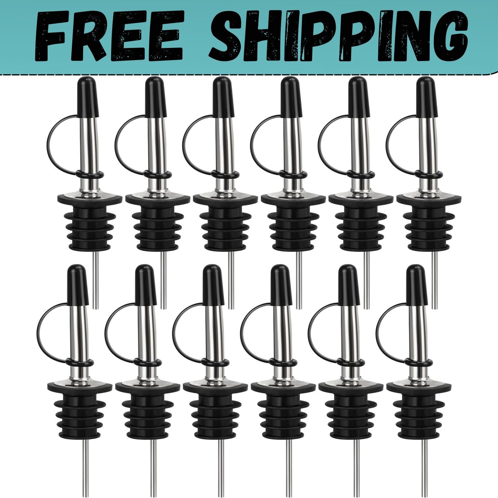 12 Pack Liquor Pour Spout, Stainless Steel Classic Bottle Pourers with Rubber Du 12 Pack Liquor Pour Spout, Stainless Steel Classic Bottle Pourers with Rubber Du
