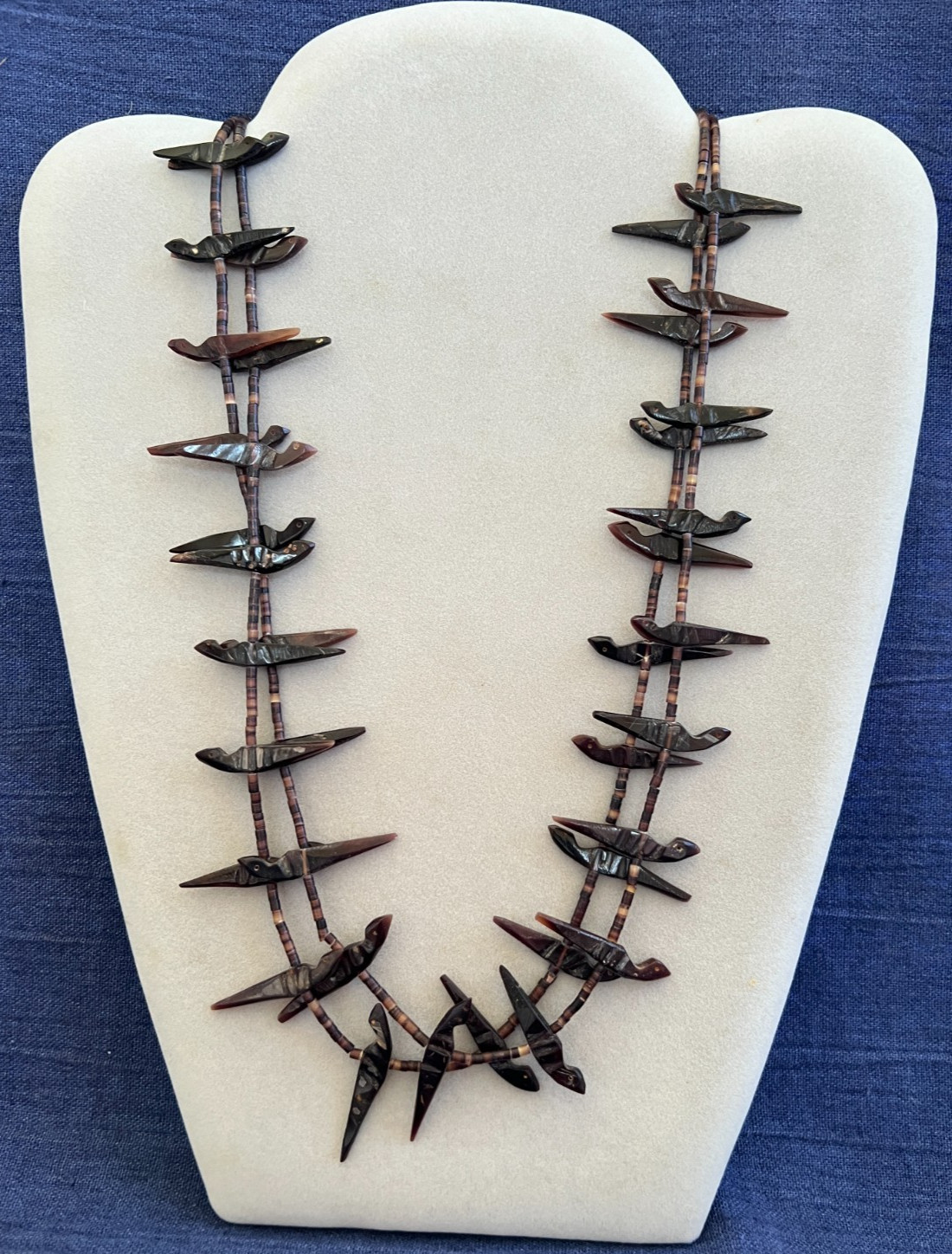Native American 2 Strand Carved Bird Fetish Necklace Horn Heishi 30 1/2 Inches