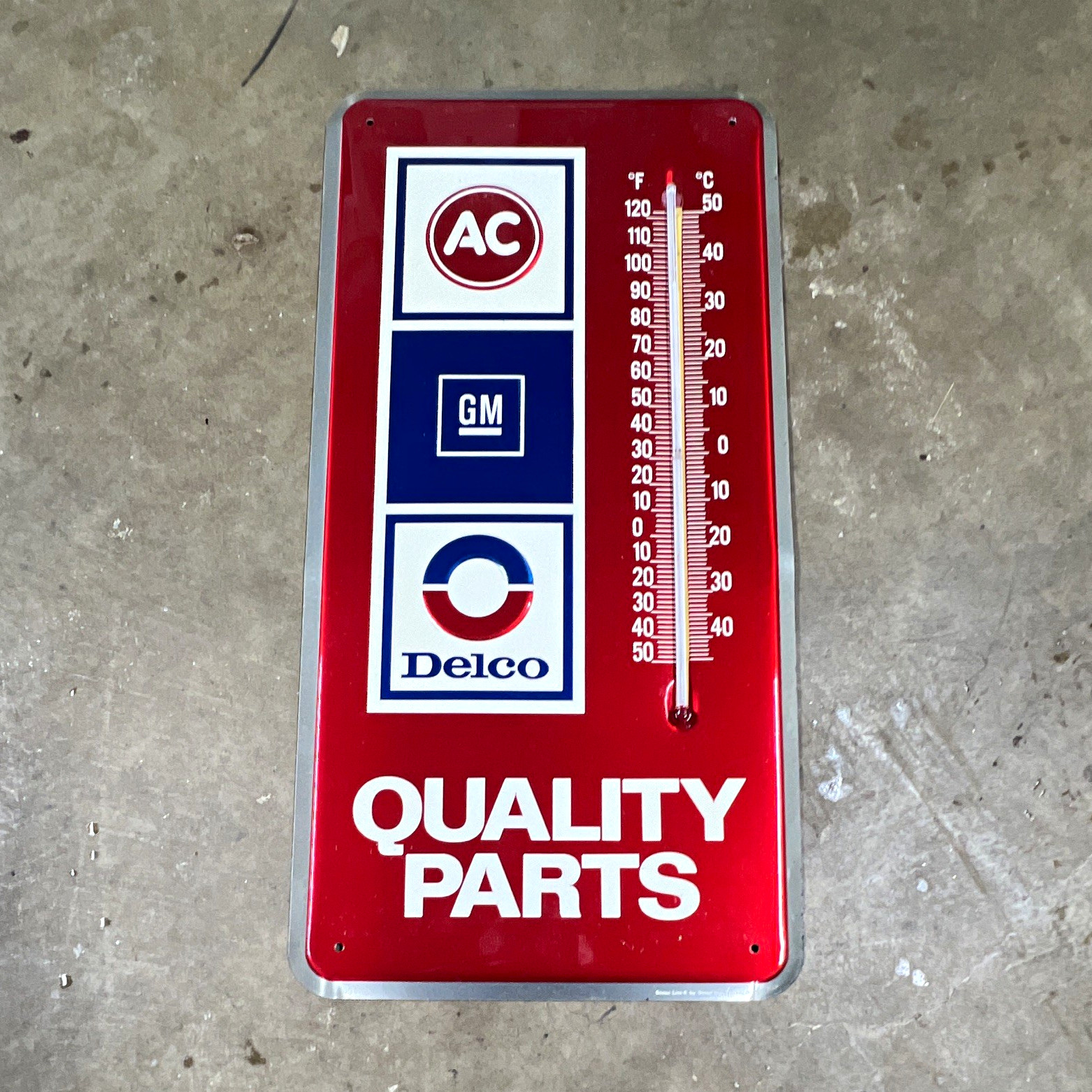 AC Delco GM Quality Parts Wall Advertising Thermometer Red Metal Sign