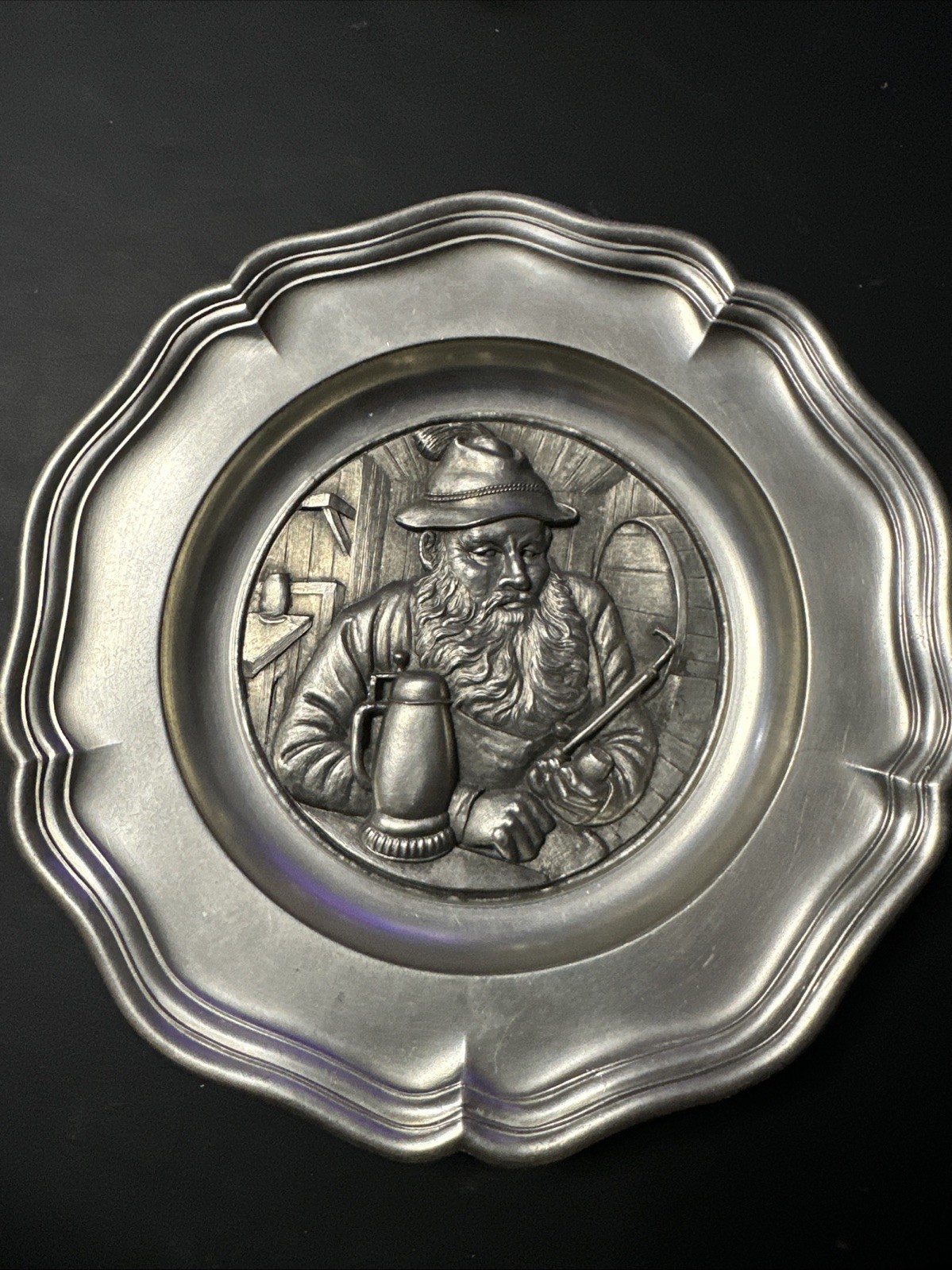 Vintage German Zinn Pewter Kaiser Plate 3D 4.75\