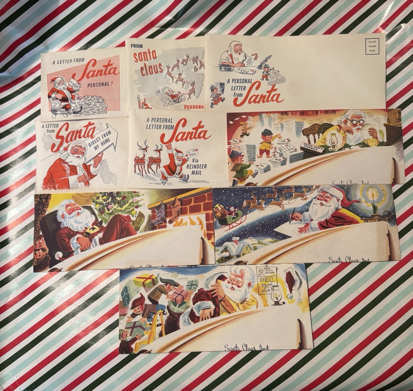 Rare 1950s Gulf Oil Letters & Envelopes From Santa Set Of 5 Different Designs