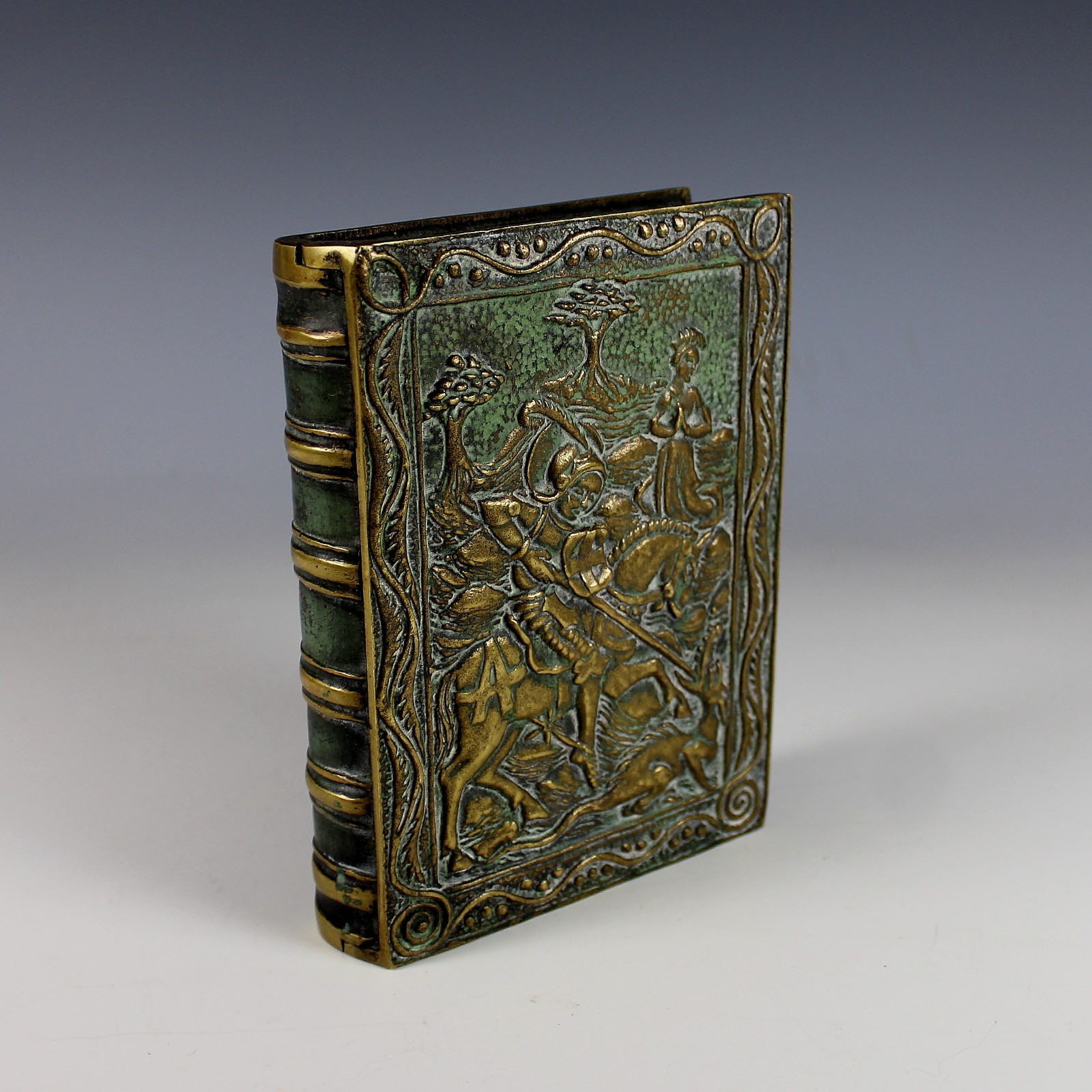 Vintage Bronze Le Verrier Book Trinket Box St George Slaying Dragon Vintage Bronze Le Verrier Book Trinket Box St George Slaying Dragon