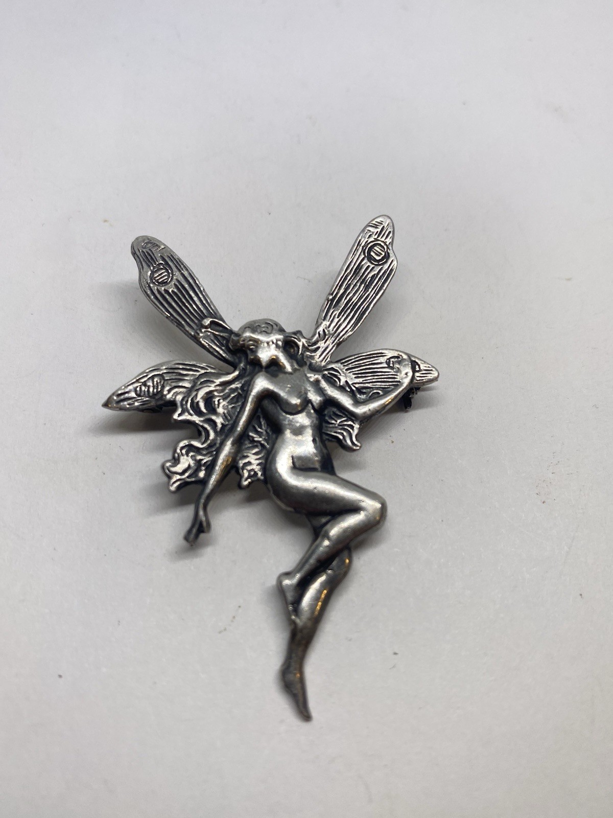 ART NOUVEAU SEXY FAIRY PIN BROOCH SIGNED STERLING SILVER FINE JEWELRY 9.5g 925