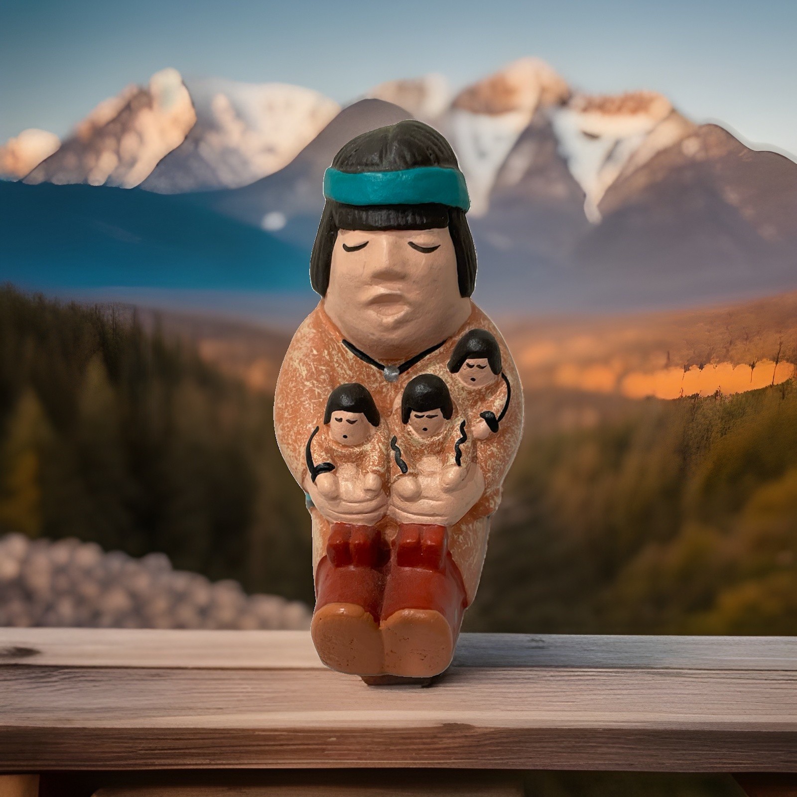 Vintage Sandy Whitefeather Storyteller Pottery Doll Native Tones 3 Children 2.5 Vintage Sandy Whitefeather Storyteller Pottery Doll Native Tones 3 Children 2.5