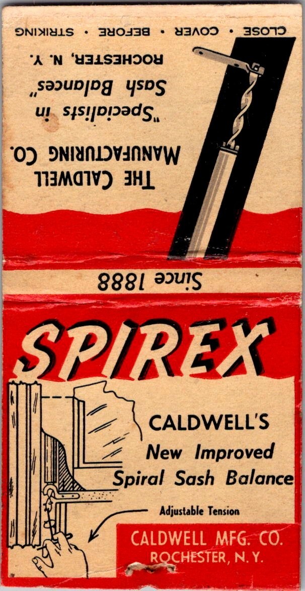 Caldwell Mfg Co Spirex New Improved Rochester NY Vintage Matchbook Cover TMM19-8