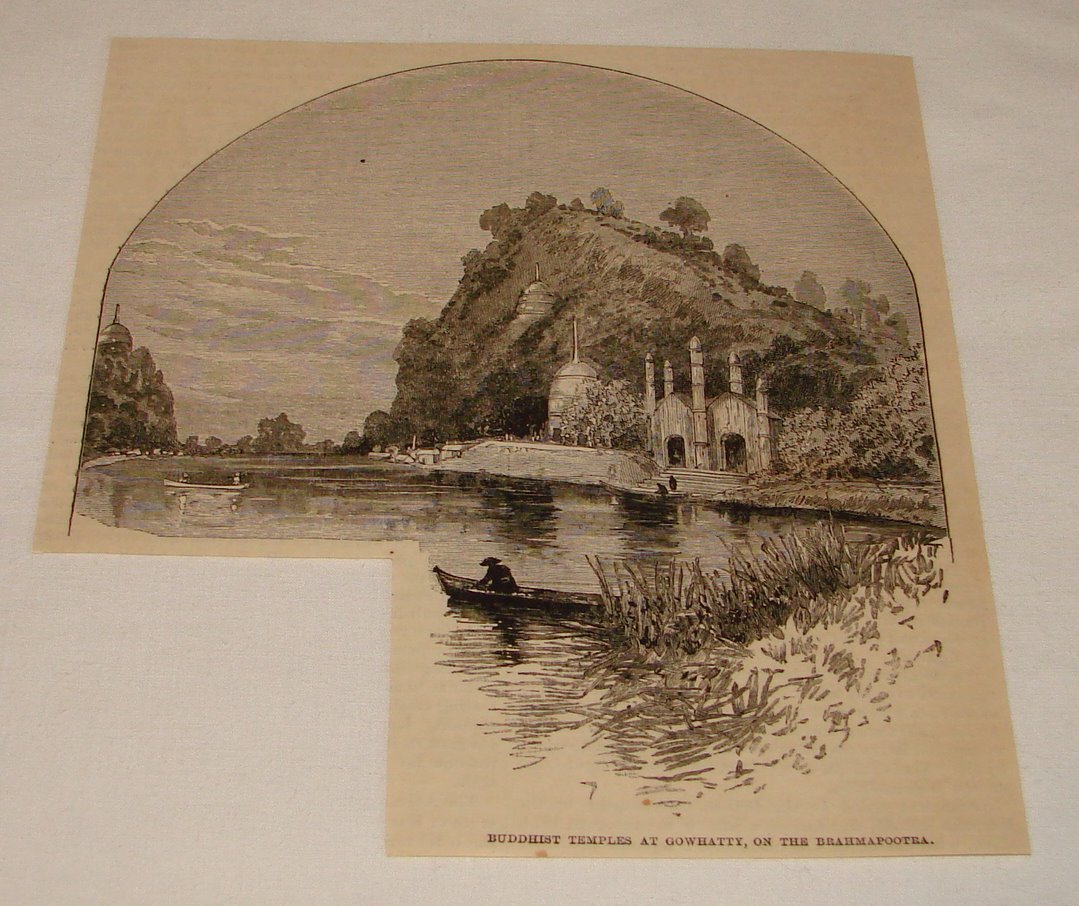 1883 magazine engraving ~ BUDDHIST TEMPLES AT GOWHATTY