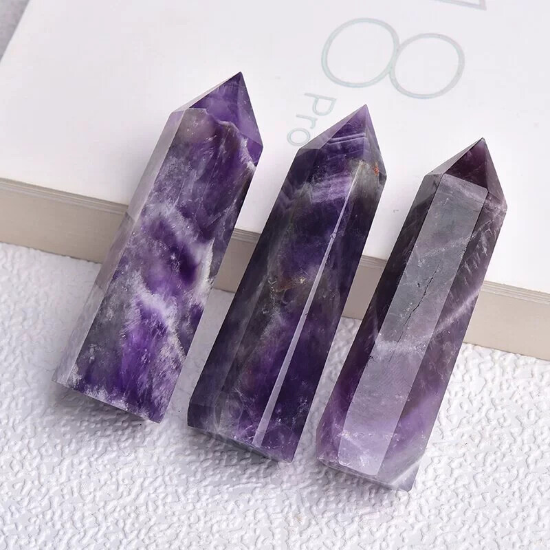 Natural Chevron Amethyst  Tower Point Healing Crystal Wands Obelisk Home Decor