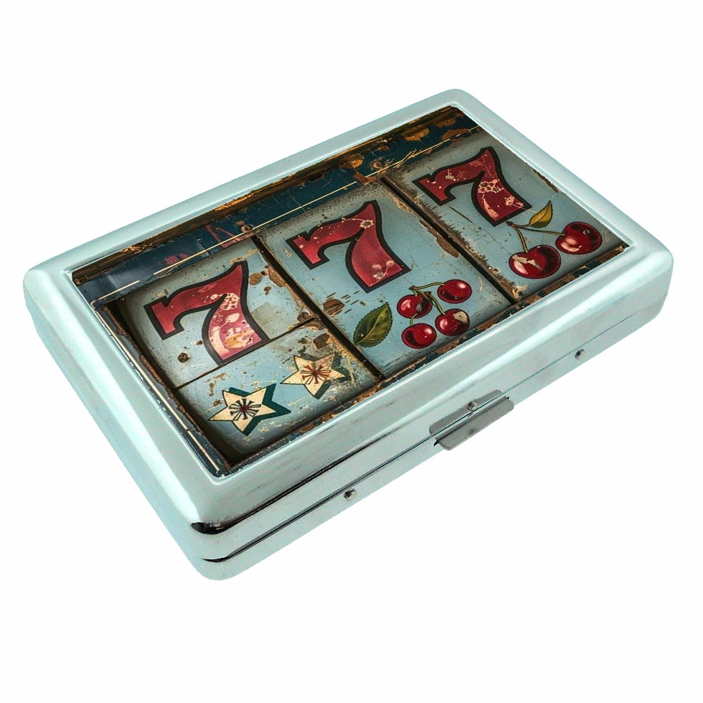Lucky 7 Metal Silver Cigarette Case