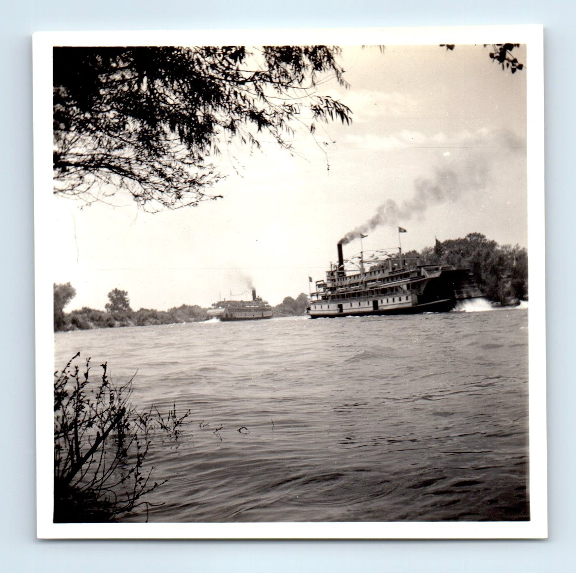 Old Vintage Square Photo STEAMBOAT RIVERBOAT LIKELY MISSISSIPPI RIVER LANDSCAPE