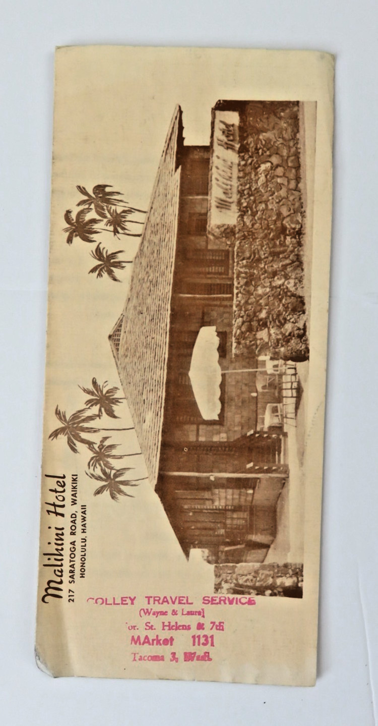 Vintage 1960s Malihini Hotel Waikiki Honolulu HI Defunct Resort Brochure