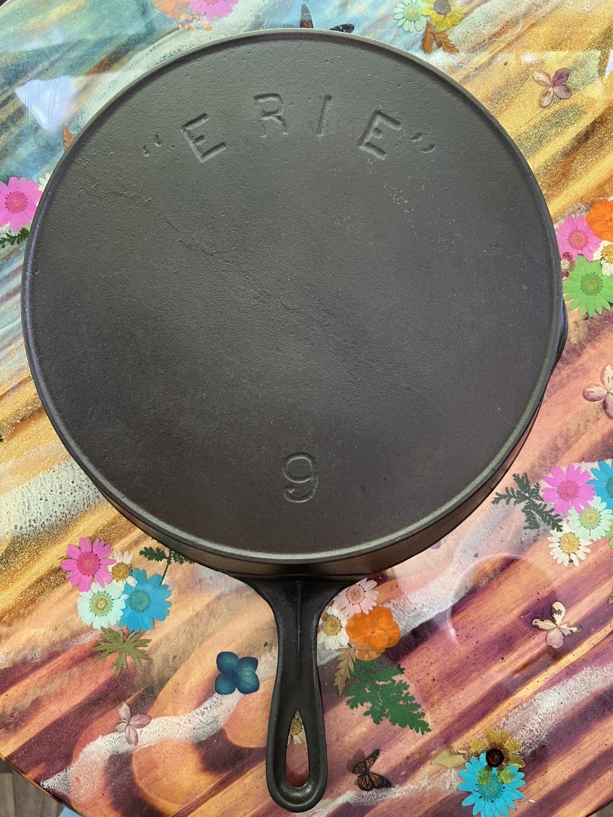 Erie (Pre-Griswold) Deep Cast Iron Skillet #9 2nd Series, Rare restored, vintage