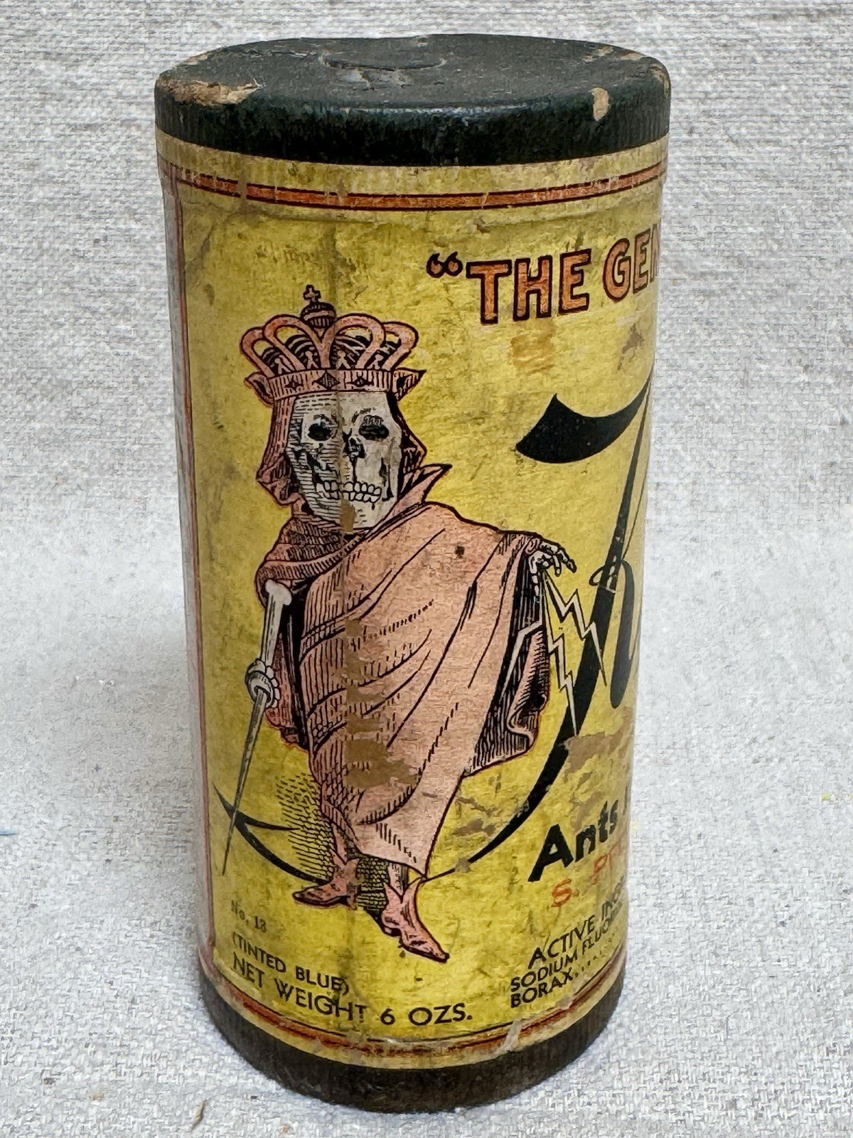 Rare Antique Kilall Poison Tin Can Great Grim Reaper Skeleton Skull Graphics