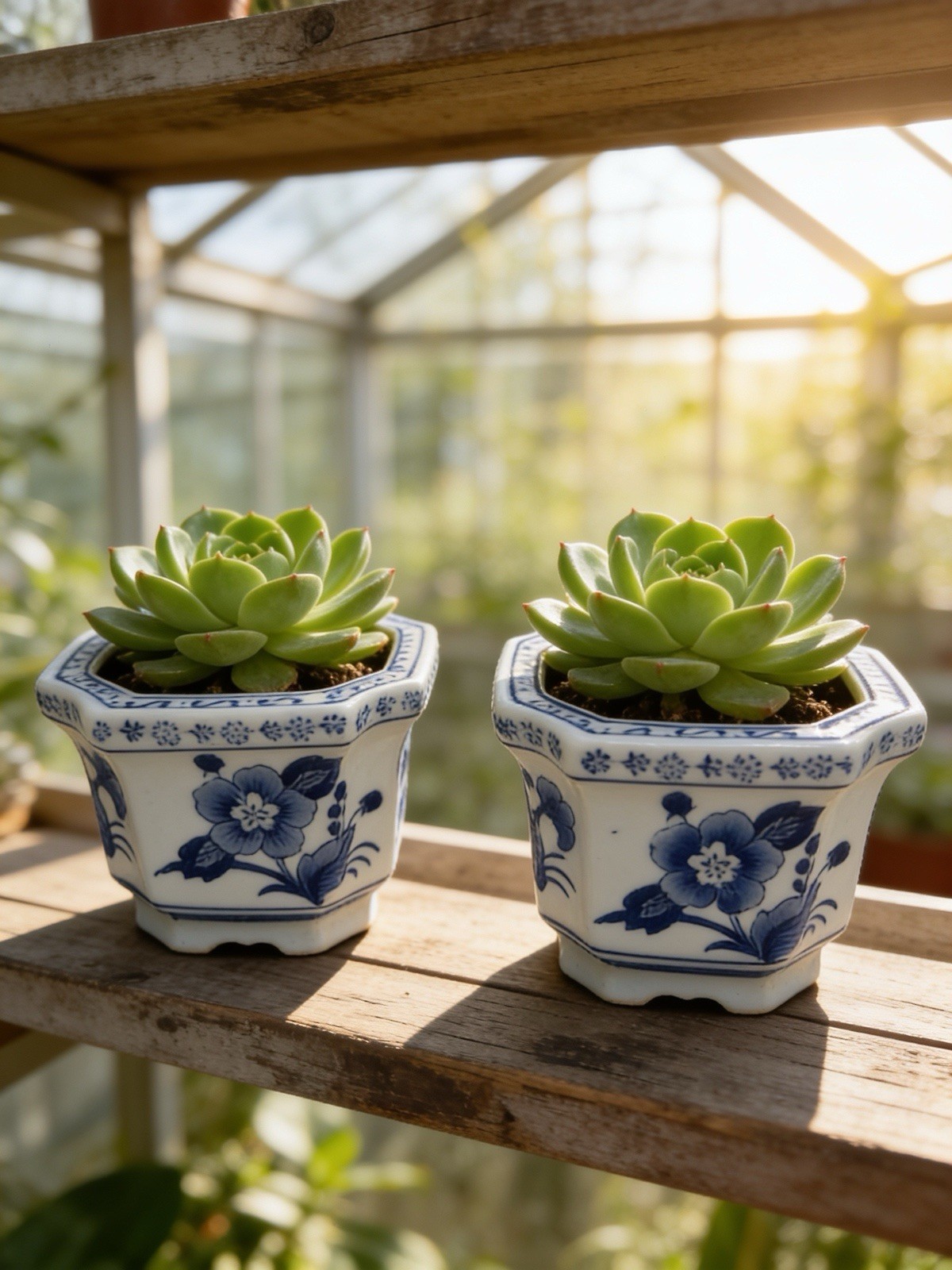 Set Of 2 , Vintage Bombay Company Blue & White Octagon Porcelain Planter Set Of 2 , Vintage Bombay Company Blue & White Octagon Porcelain Planter