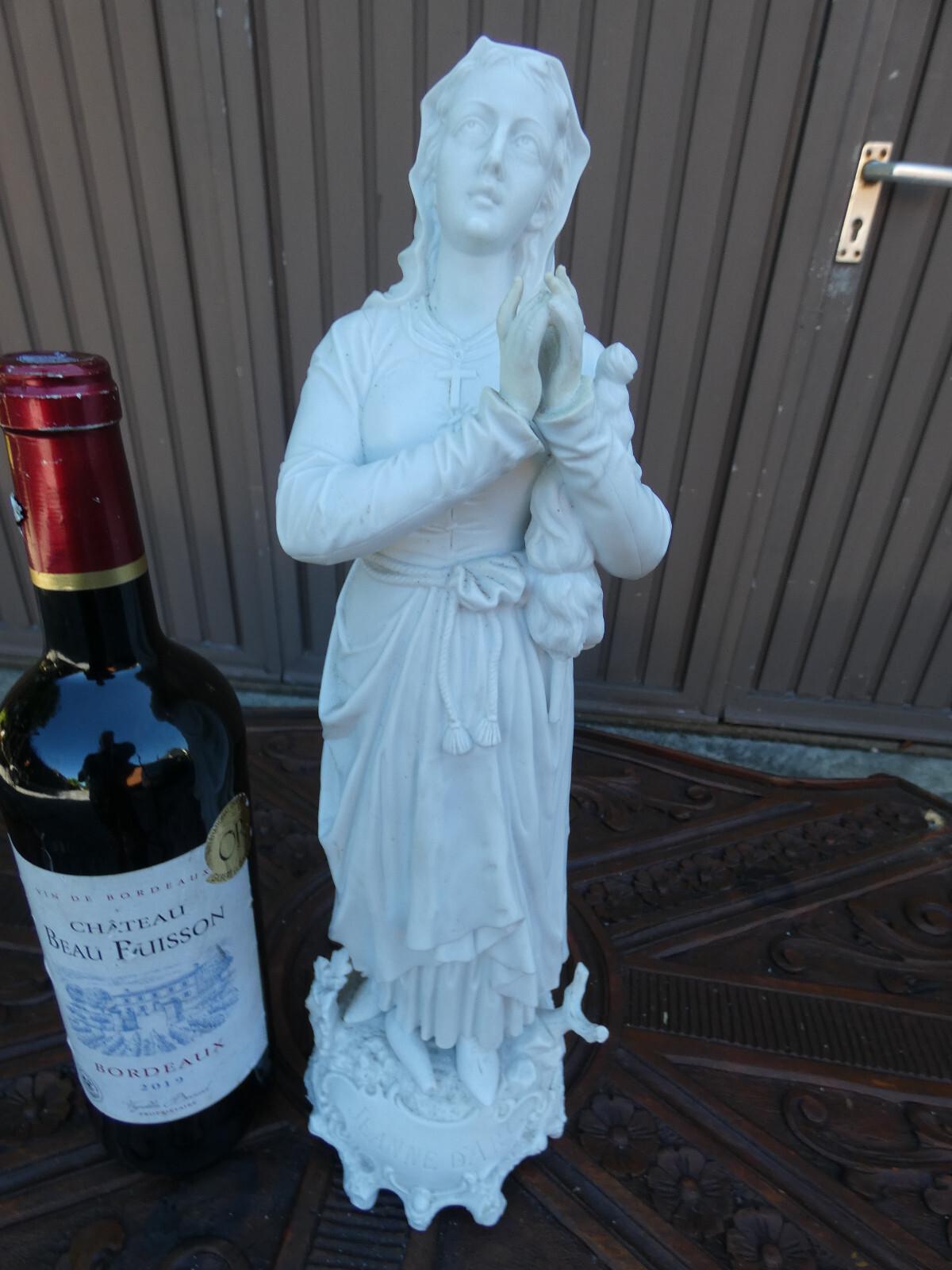 Antique 19thc French bisque white porcelain JOAN OF ARC saint statue rare Antique 19thc French bisque white porcelain JOAN OF ARC saint statue rare