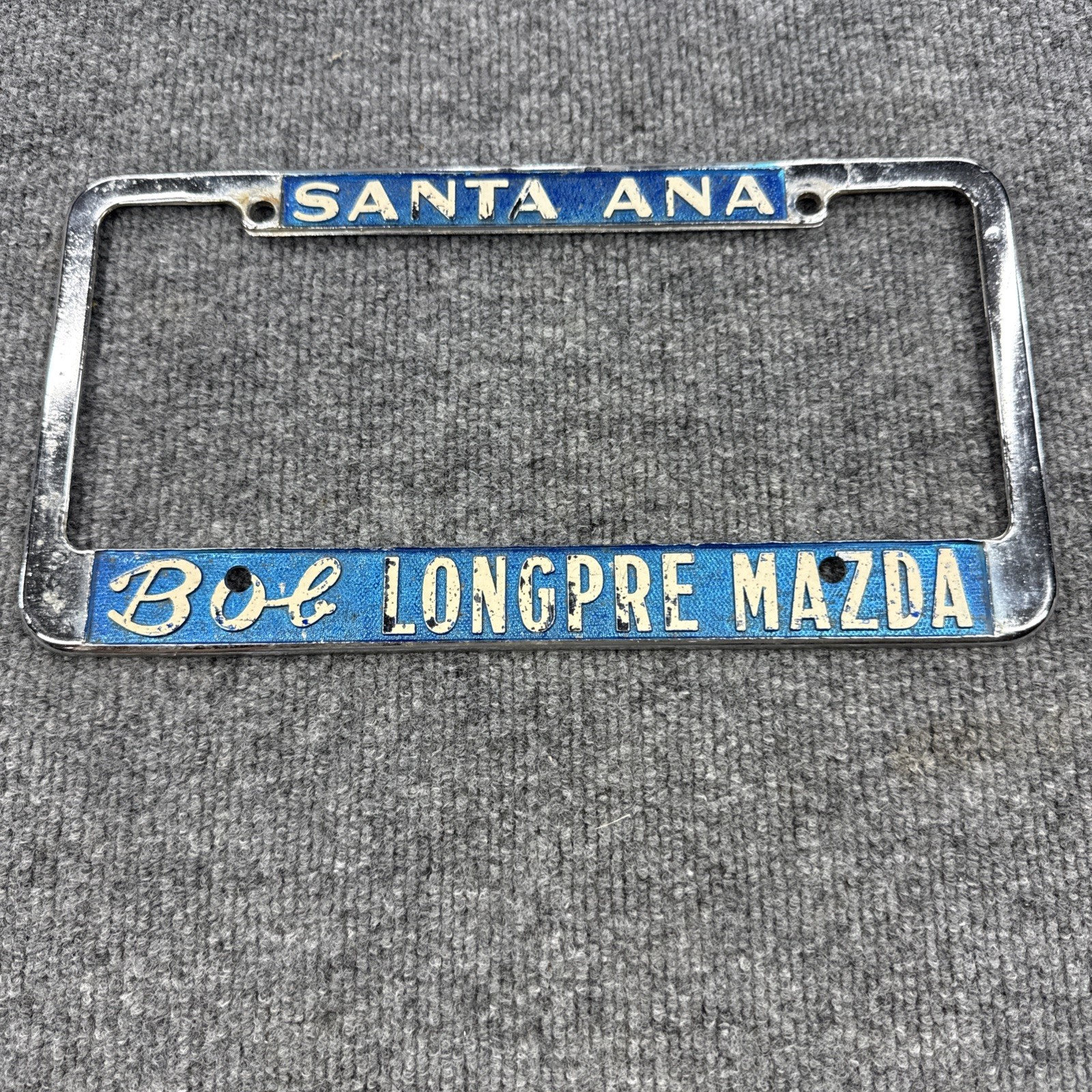 Vintage 1970s Bob Longpre Mazda License Plate *Metal* Frame - Santa Ana, CA