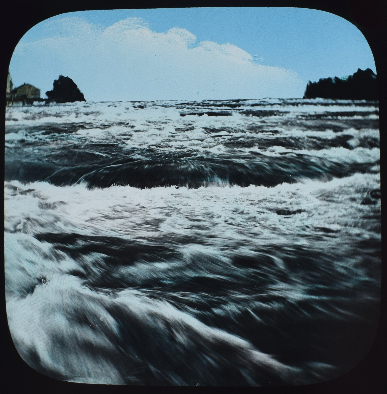 NIAGARA FALLS RAPIDS TOWARDS THREE SISTERS USA C1888 PHOTO Magic Lantern Slide