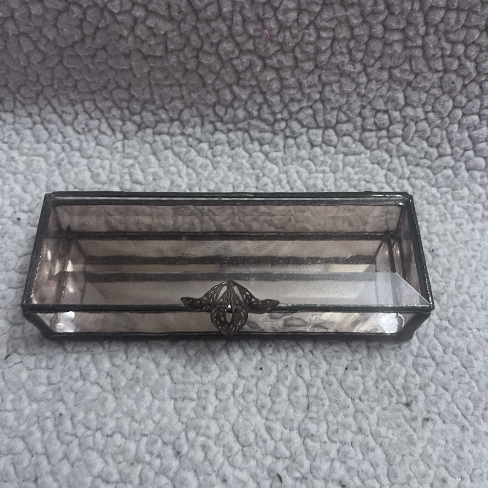Vintage Linda Grubb Stained Glass & Lead Trinket Jewelry Box Mirrored Vintage Linda Grubb Stained Glass & Lead Trinket Jewelry Box Mirrored