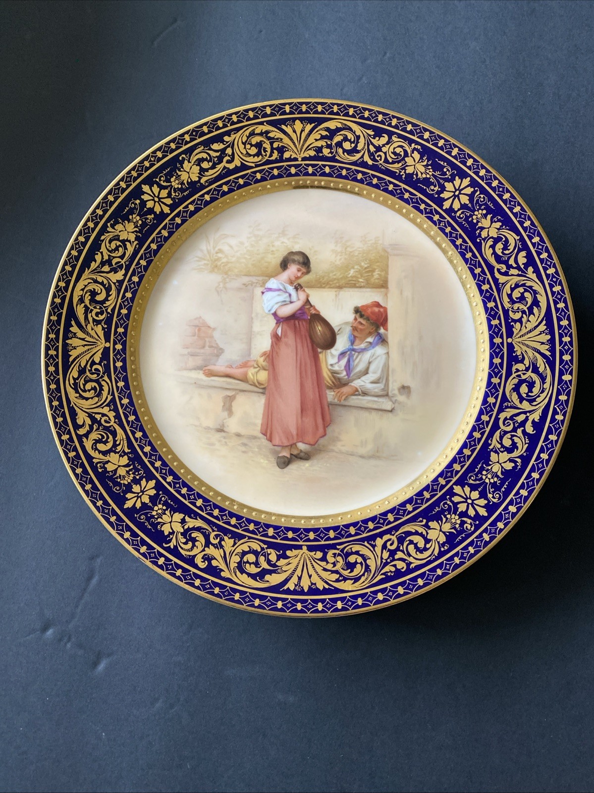 Antique Royal Vienna Beehive Mark Germany Porcelain Cabinet Plate Blue Cobalt