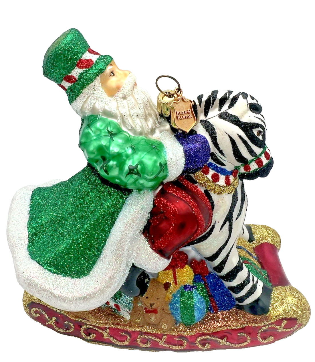 Reed & Barton Rocking Zebra Santa European Glass Christmas Ornament New Box 2004 Reed & Barton Rocking Zebra Santa European Glass Christmas Ornament New Box 2004