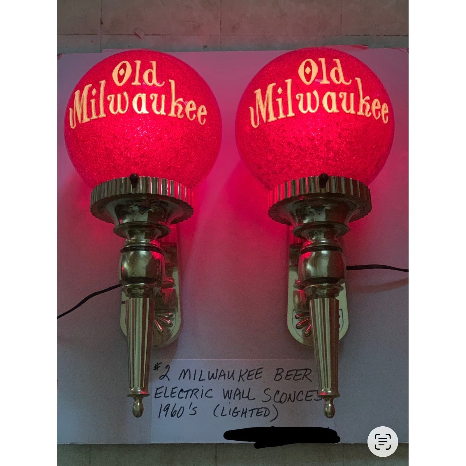 Vintage Old Milwaukee Beer Wall Sconces Pair 1960s Plastic Lighted Sign