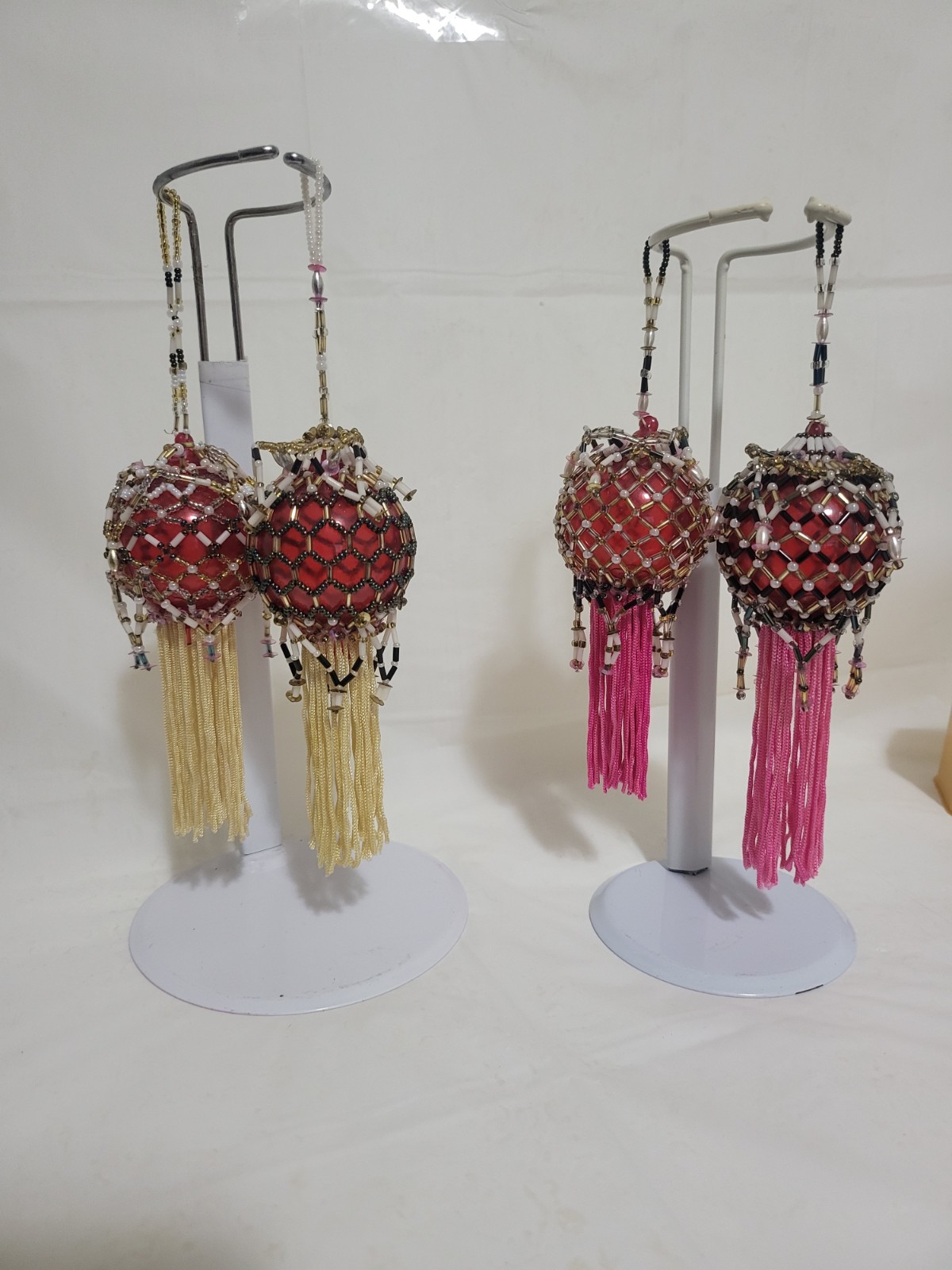lot of 4 RARE VTG MCM Victorian seed Beaded GLASS Tassel fringe Ornaments lot of 4 RARE VTG MCM Victorian seed Beaded GLASS Tassel fringe Ornaments