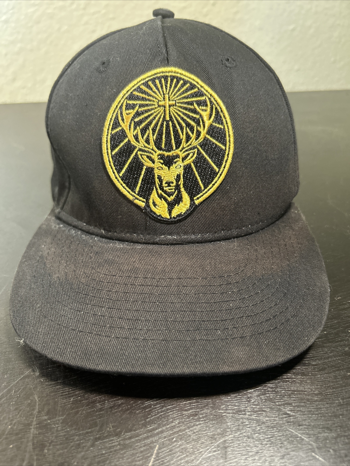 Official Jagermeister Hat Gold Embroidered Black Snap Back Flat Bill Cap