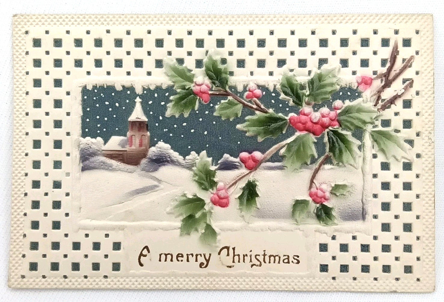 Antique 1916 A Merry Christmas Postcard Made In Germany High Relief Unposted