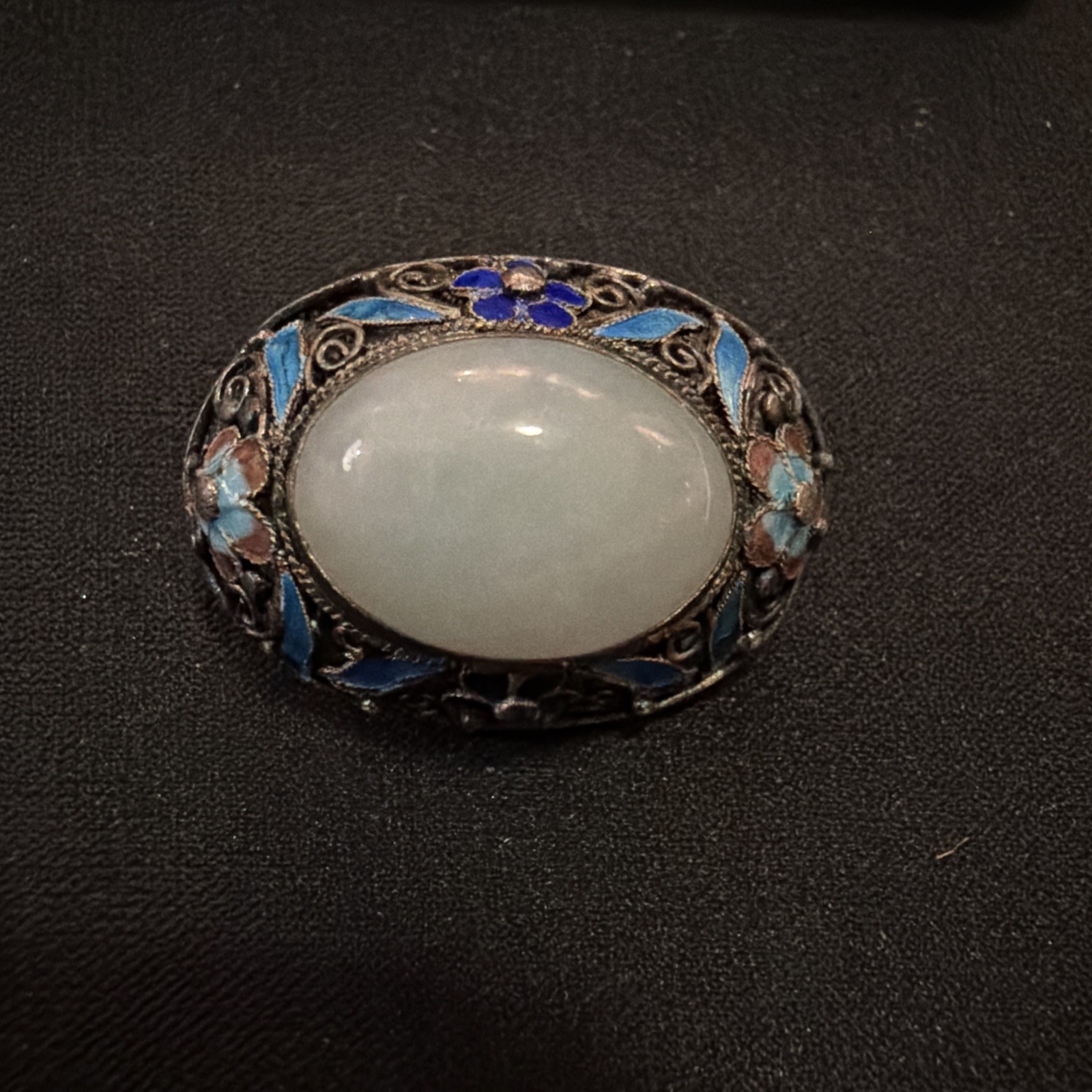 Vintage  Chinese silver stamped gemstone  Pendant brooch 1.5”