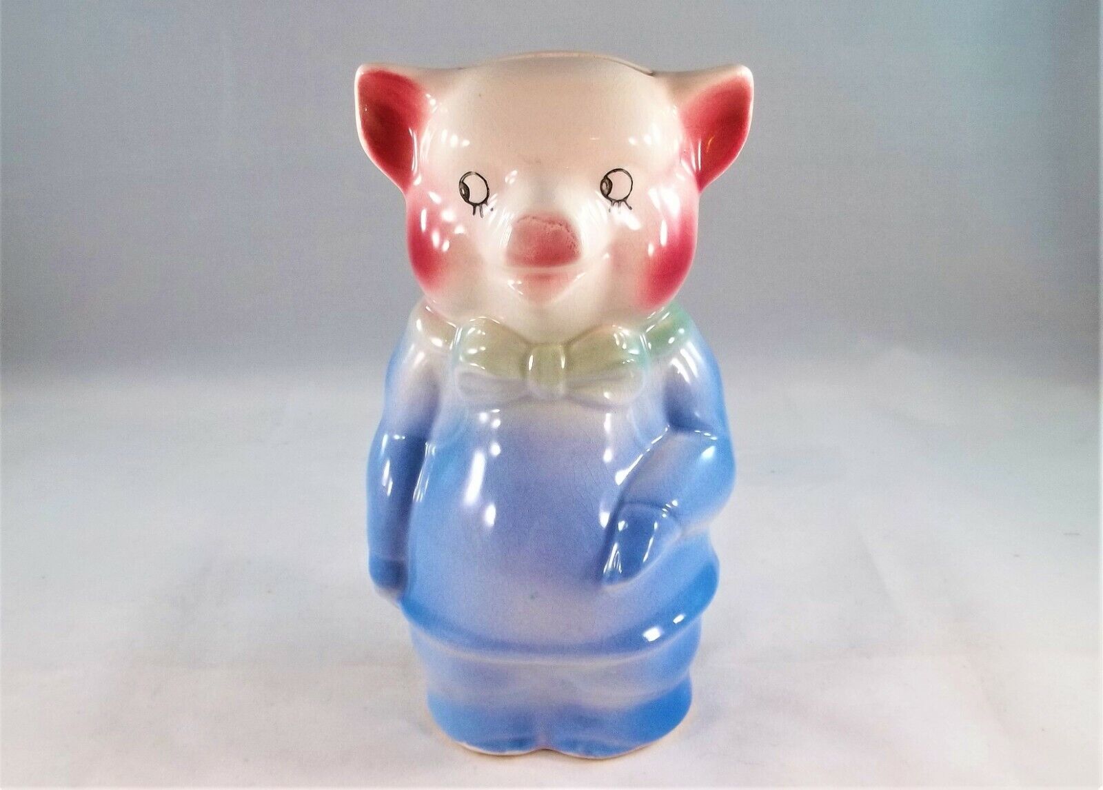 Vintage Royal Copley Little Pig In Blue Apron & Bow Tie Ceramic Bank