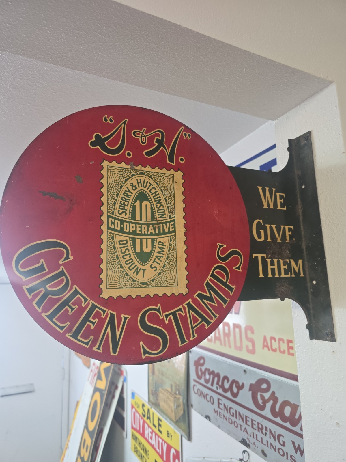 Rare 1930's S&H Green Stamps Flange Sign