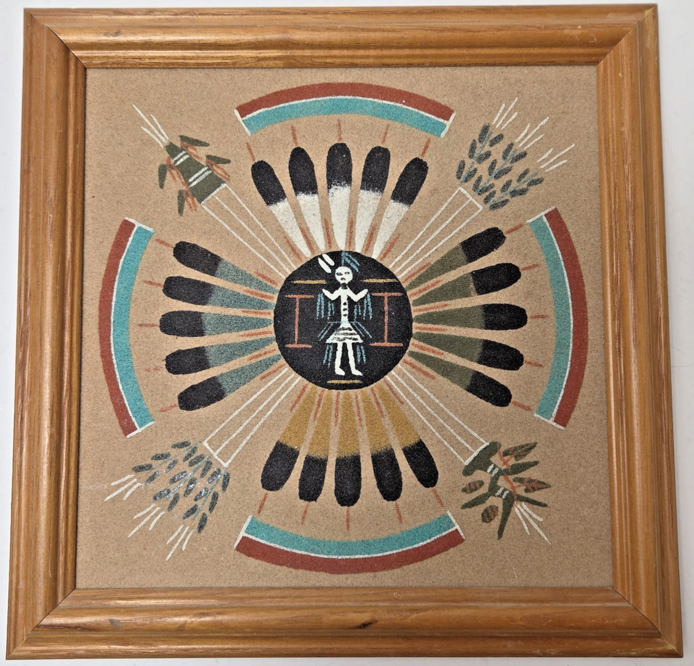 Southwestern Sand Art Sun And Eagle Framed 10\