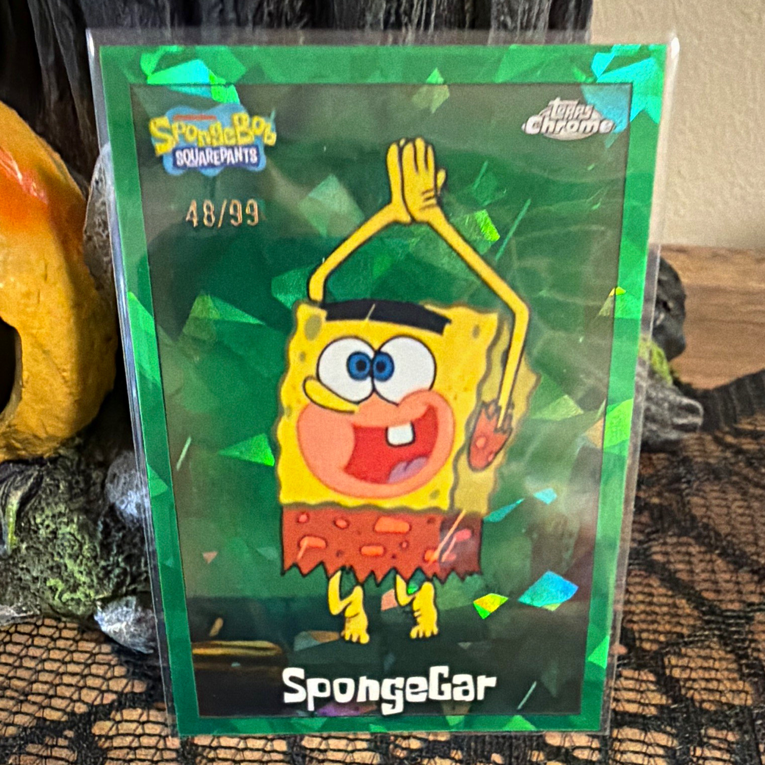 Topps Chrome SpongeBob Green Refractor #43 SpongeGar 48/99 (2025)