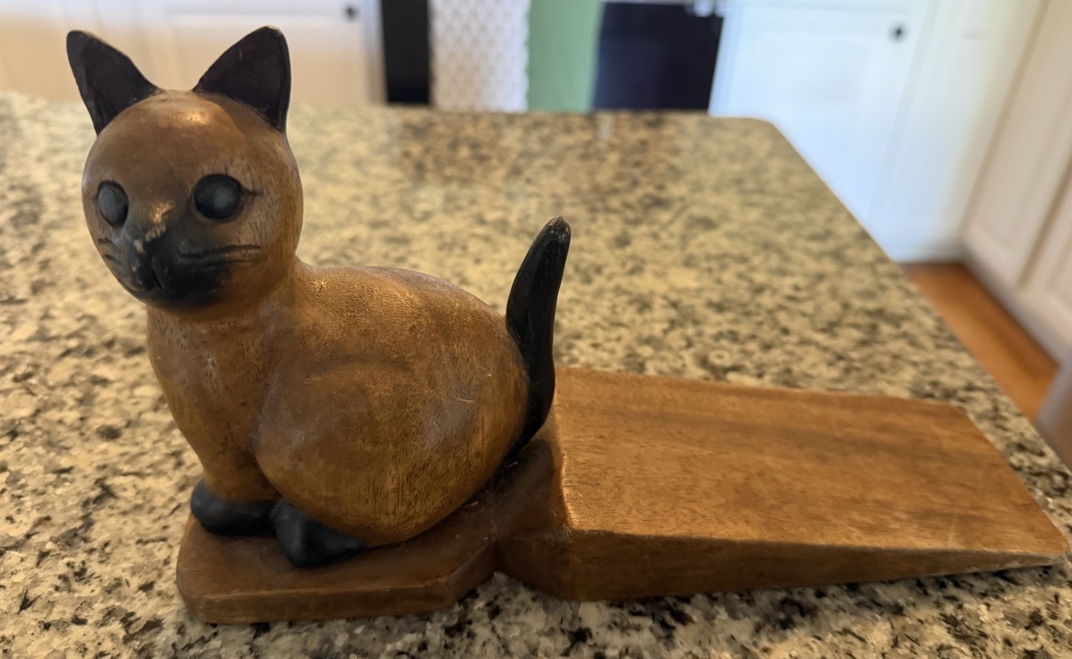 Vtg. Hand carved Wooden Cat Door Stop