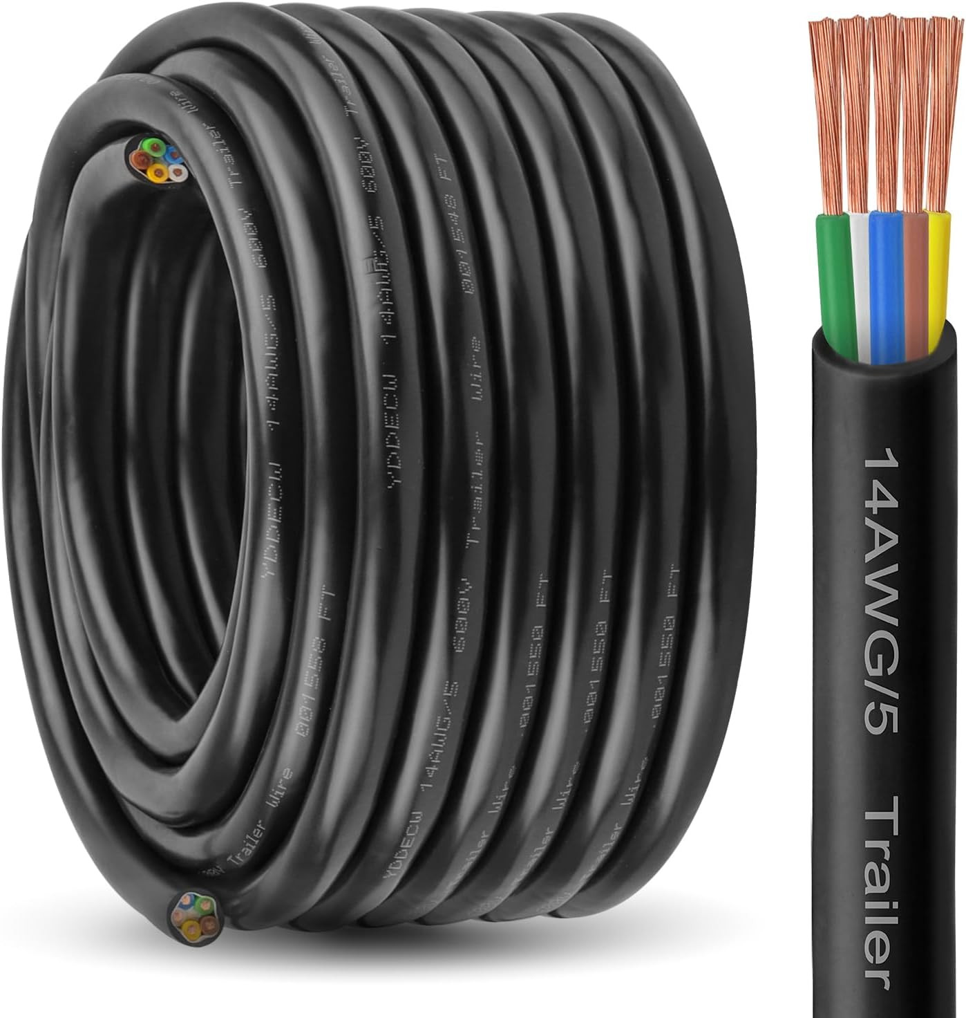 5 Way Trailer Wire - 14 Gauge 5 Conductor 50FT Pure Copper Heavy Duty Cable Exte 5 Way Trailer Wire - 14 Gauge 5 Conductor 50FT Pure Copper Heavy Duty Cable Exte
