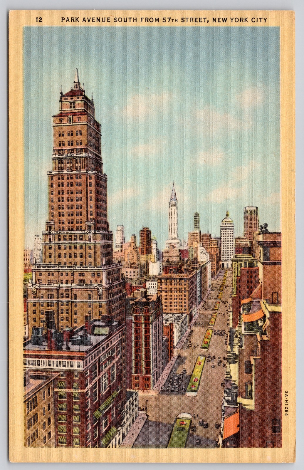 New York City NY Park Avenue South 57th Street Linen Postcard 1933