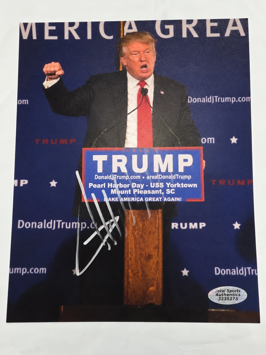 Donald J Trump Autographed Signed Presidential 8x10 SC MAGA Rally Photo w/ COA