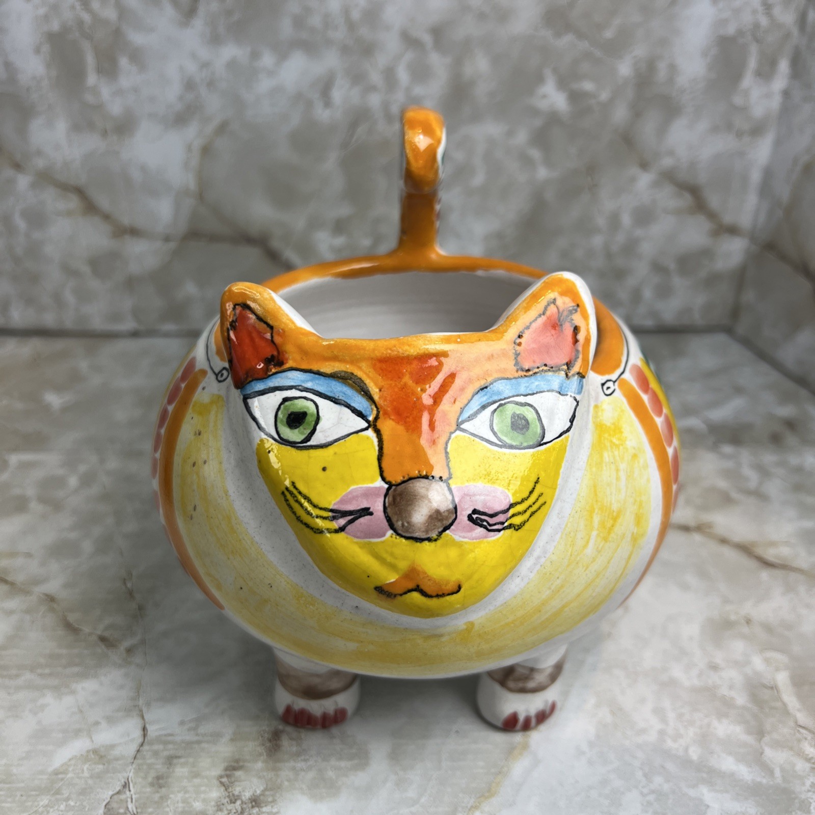 Desimone Hand Painted Art Pottery Cat Planter Italian Ceramic Italy Read Descr Desimone Hand Painted Art Pottery Cat Planter Italian Ceramic Italy Read Descr