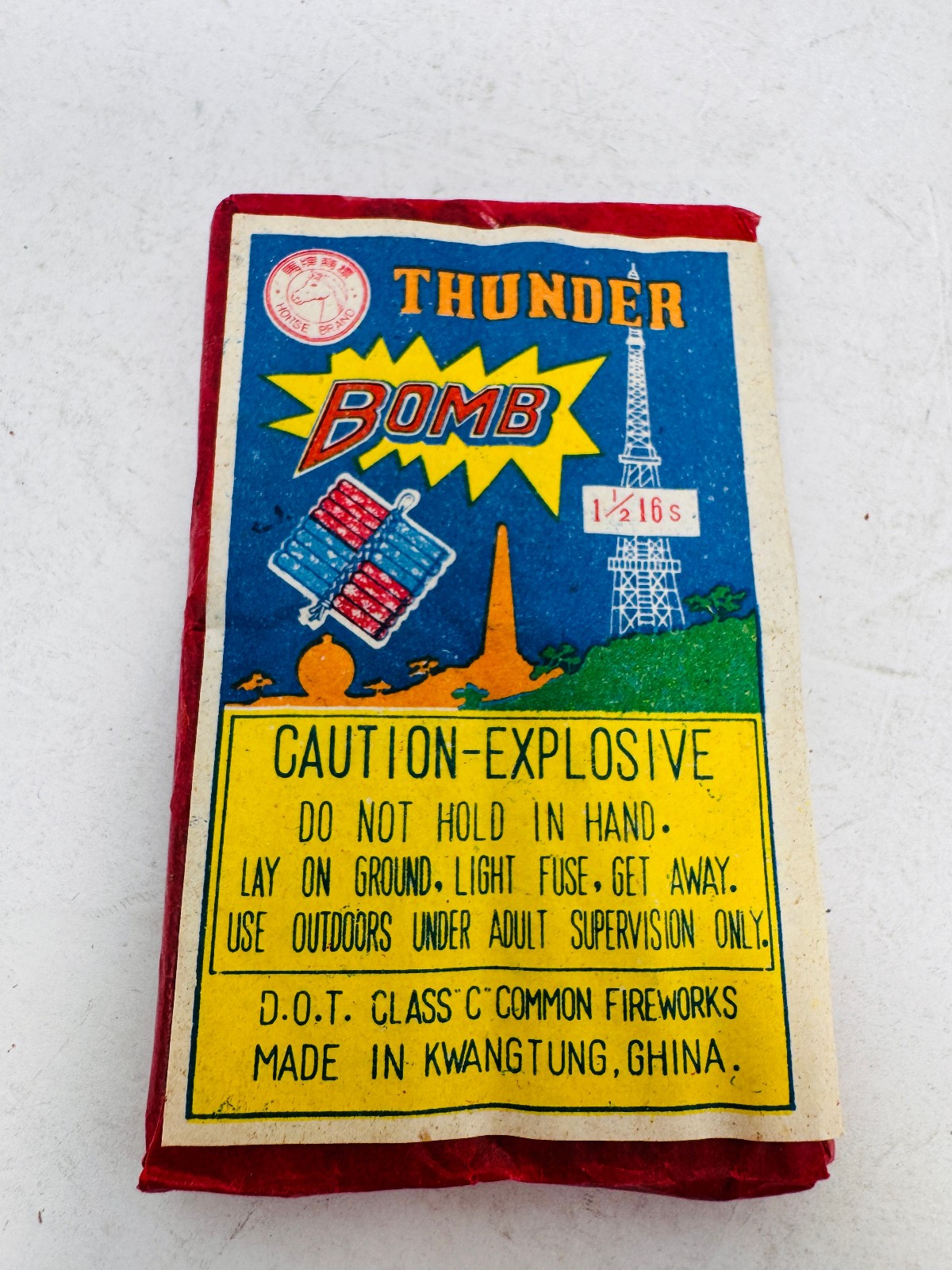 Rare Vtg Label ONLY Per Ebay Thunder Bomb Horse Brand Firecracker Label 1 1/2 16 Rare Vtg Label ONLY Per Ebay Thunder Bomb Horse Brand Firecracker Label 1 1/2 16