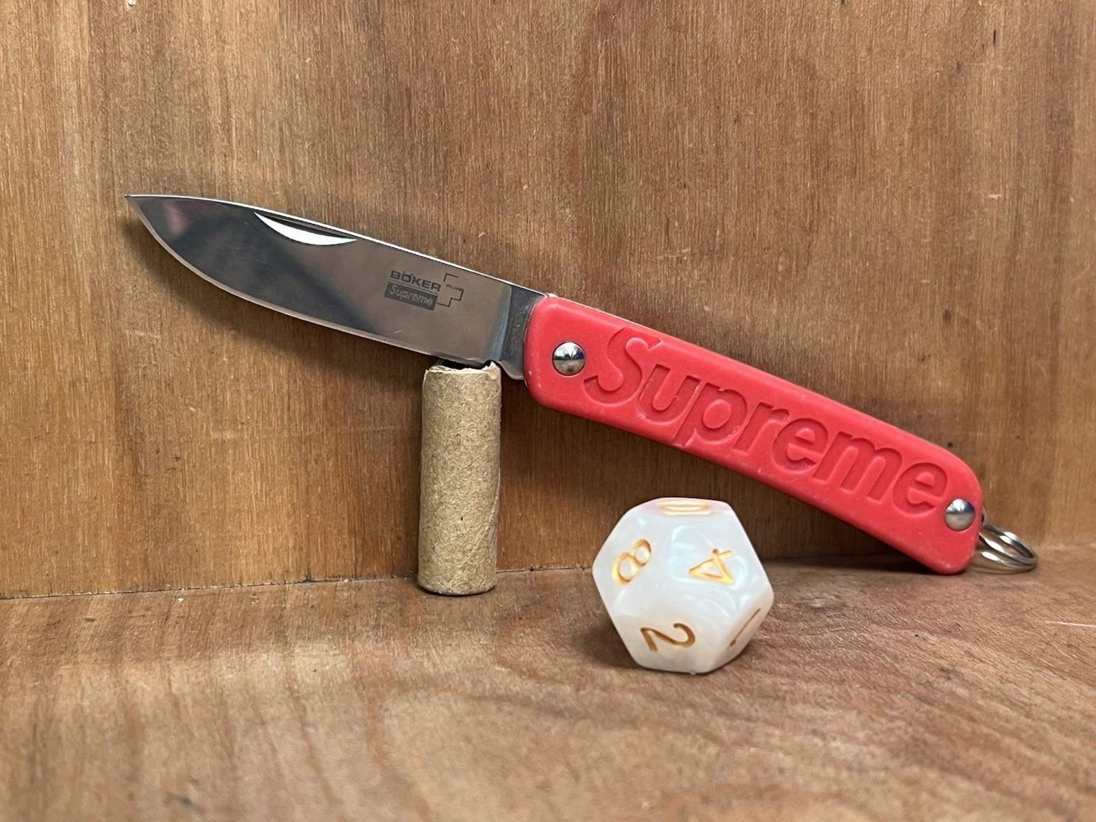 Supreme x Boker Plus Mini Tech Tool GITD Red Drop Point Plain Blade EXCELLENT