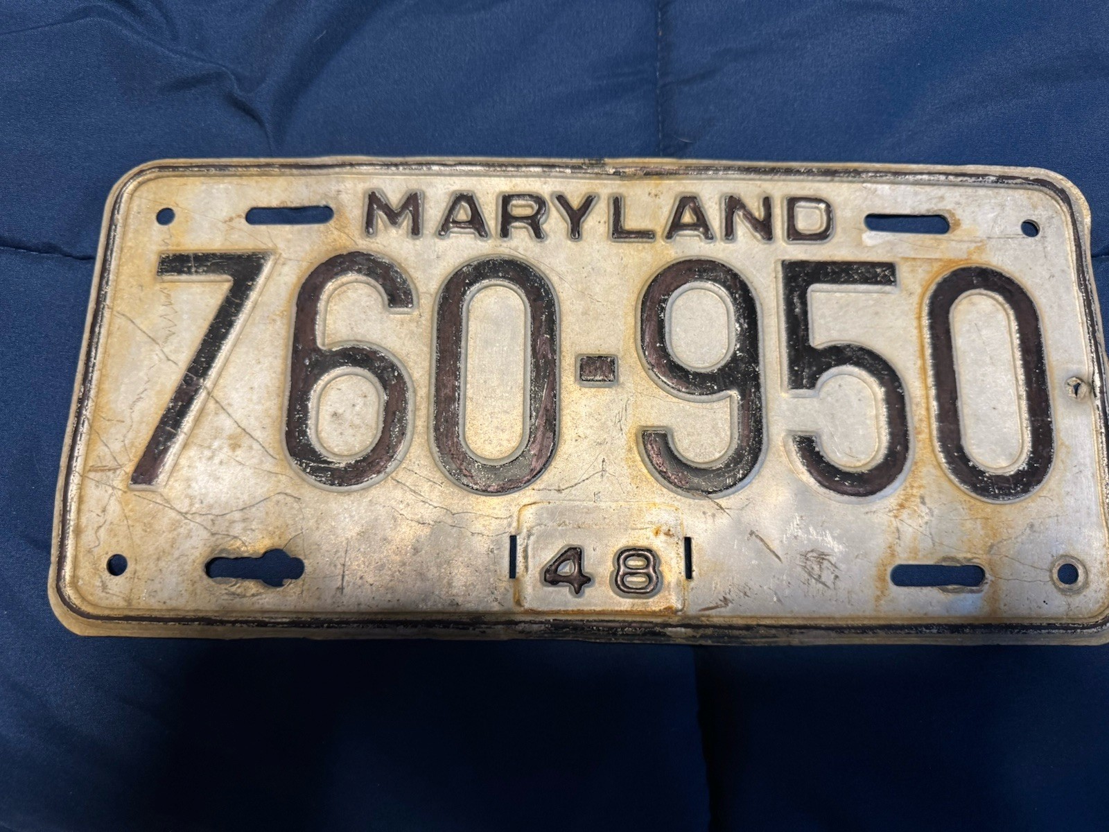Vintage1948 Maryland License Plate# 760-950 Aluminum Expired Wall/Garage Display Vintage1948 Maryland License Plate# 760-950 Aluminum Expired Wall/Garage Display