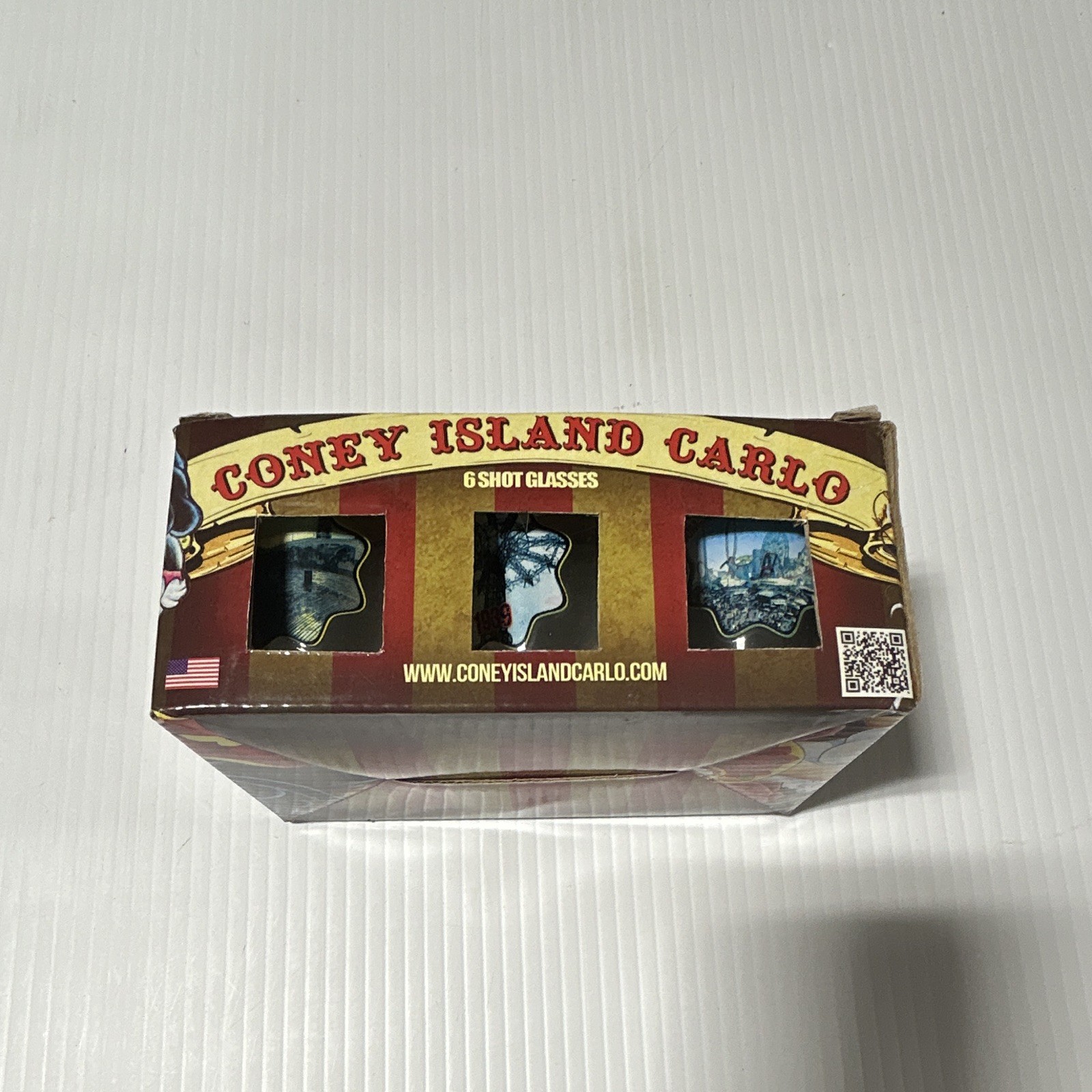 Coney Island Carlo 6 Shot Glass Set Brooklyn NY Souvenir Original Box
