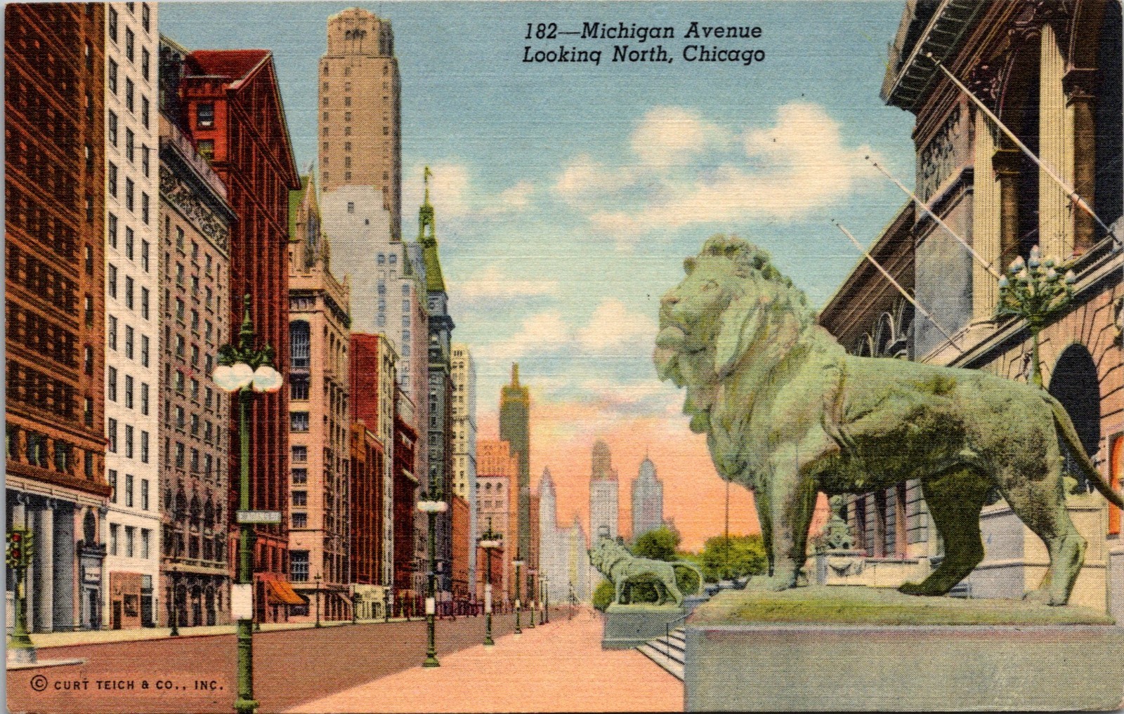 Michigan Avenue Looking North, Chicago Illinois, Linen Postcard, Price is Right