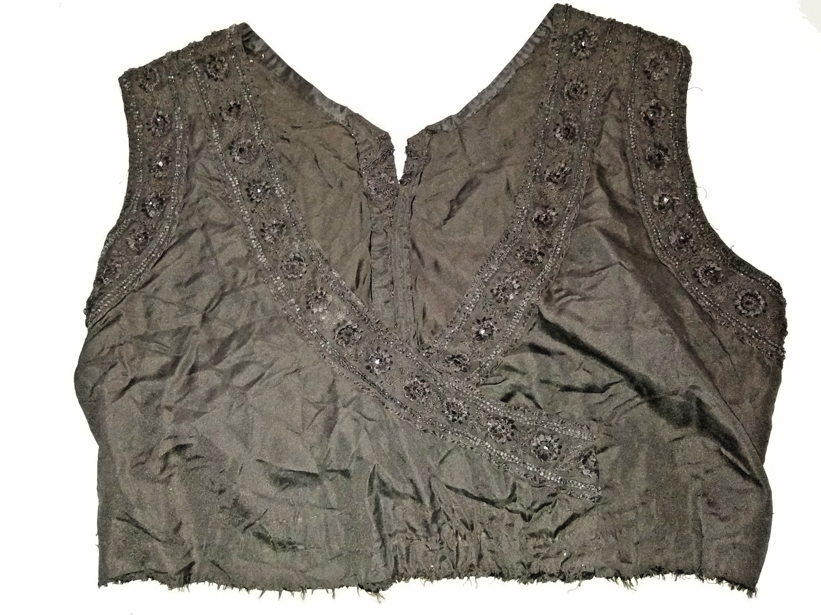ANTIQUE VICTORIAN SILK DRESS BODICE~EMBROIDERED NET LACE/BEAD TRIM~RHINESTONE~L