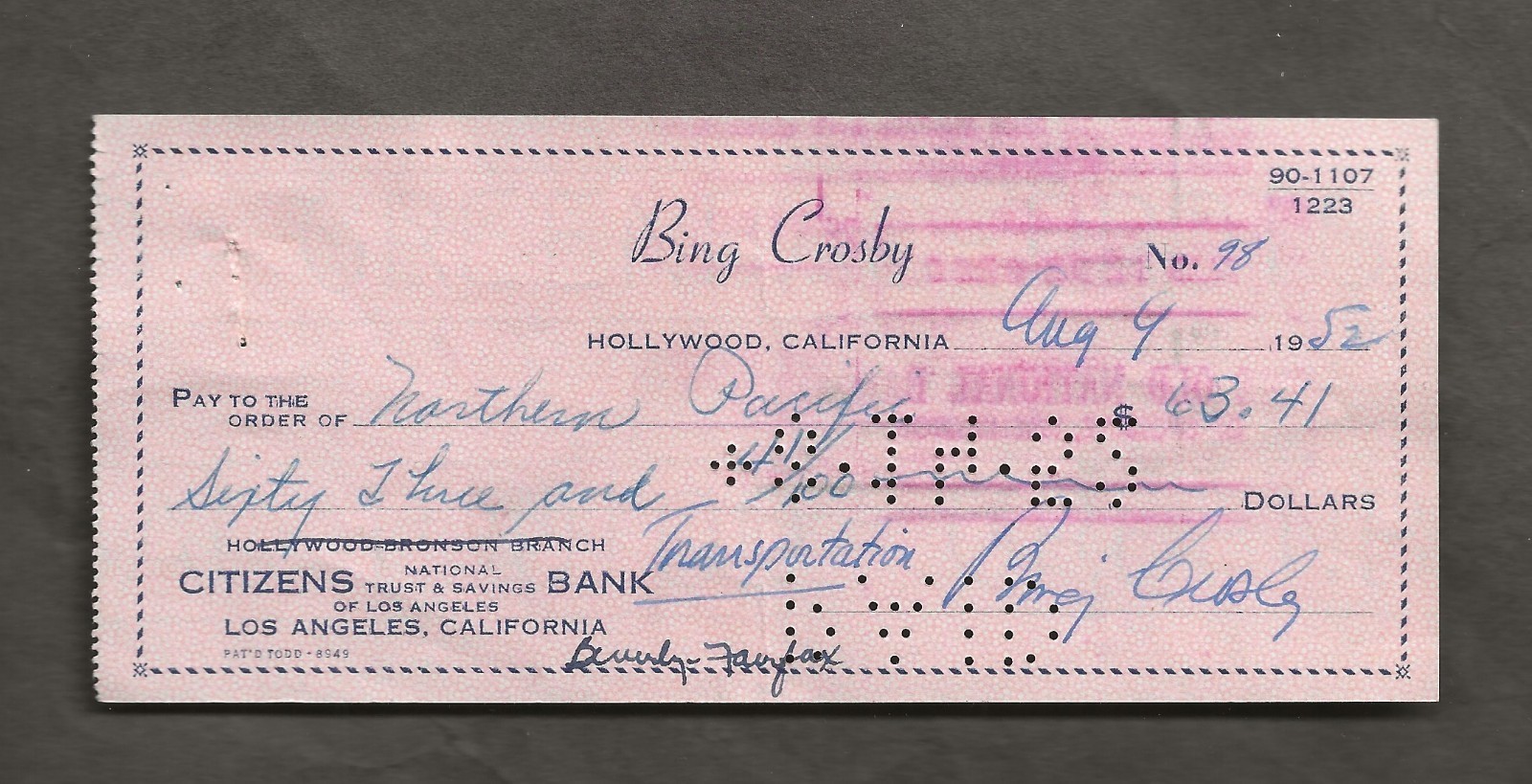 1952 BING CROSBY SIGNED CHECK